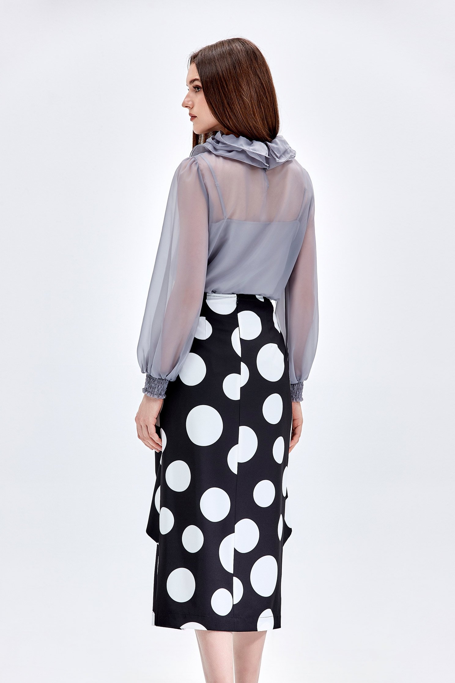 Polka Dot Tie Front Layer SkirtPolka Dot Tie Front Layer Skirt,Season (AW) Look,Midi skirts