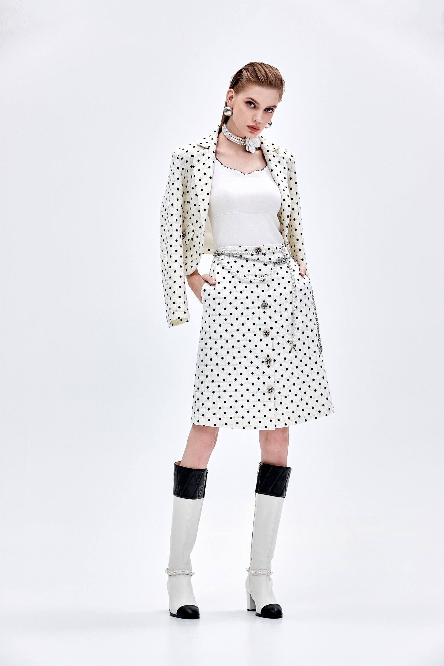 Retro Polka Dot A-line SkirtRetro Polka Dot A-line Skirt,A-Line skirts,pearl,Season (AW) Look