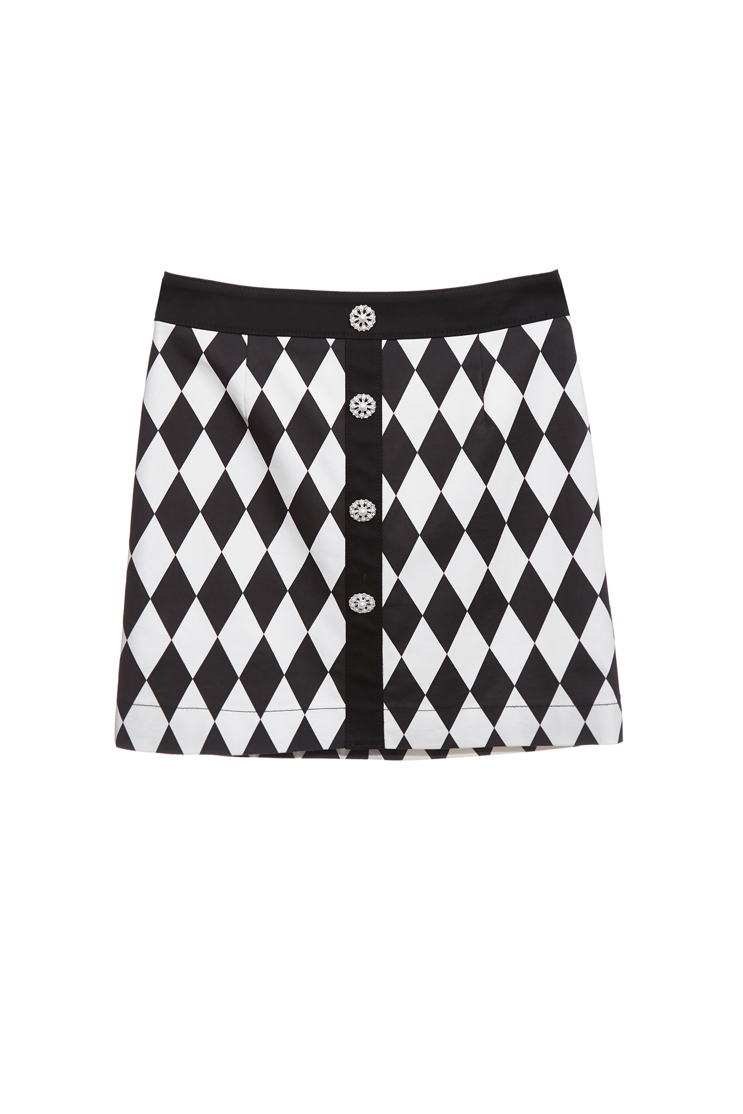 Black White Diamond Print SkirtBlack White Diamond Print Skirt,Plaid,pearl,Mini skirts,Season (AW) Look