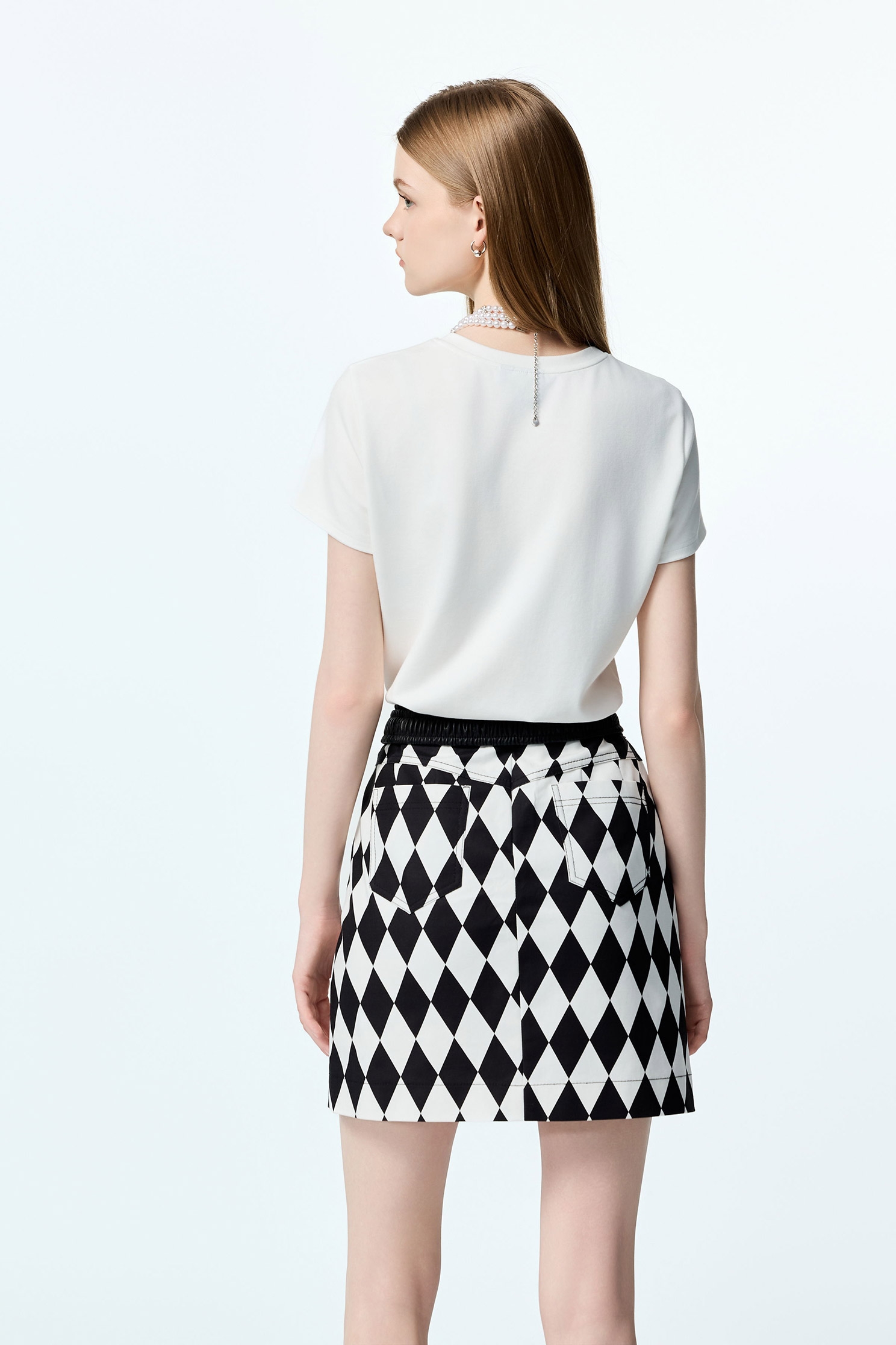 Black White Diamond Print SkirtBlack White Diamond Print Skirt,Plaid,pearl,Mini skirts,Season (AW) Look