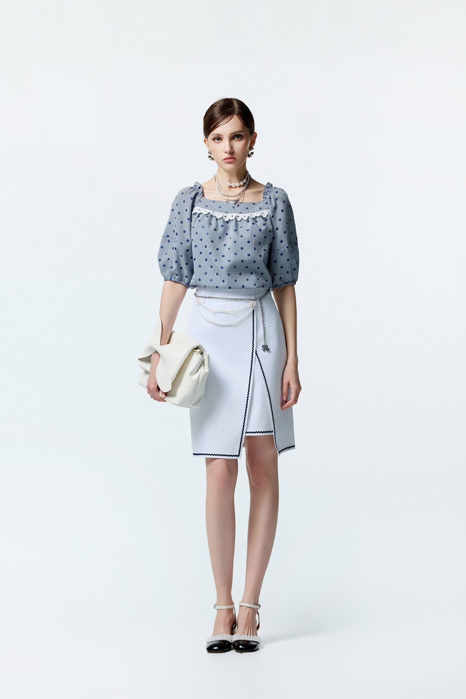 Contrast Navy Trim Side Slit Detail SkirtContrast Navy Trim Side Slit Detail Skirt,A-Line skirts,Office Looks,Season (AW) Look,Pencil skirts,Valentine,Midi skirts