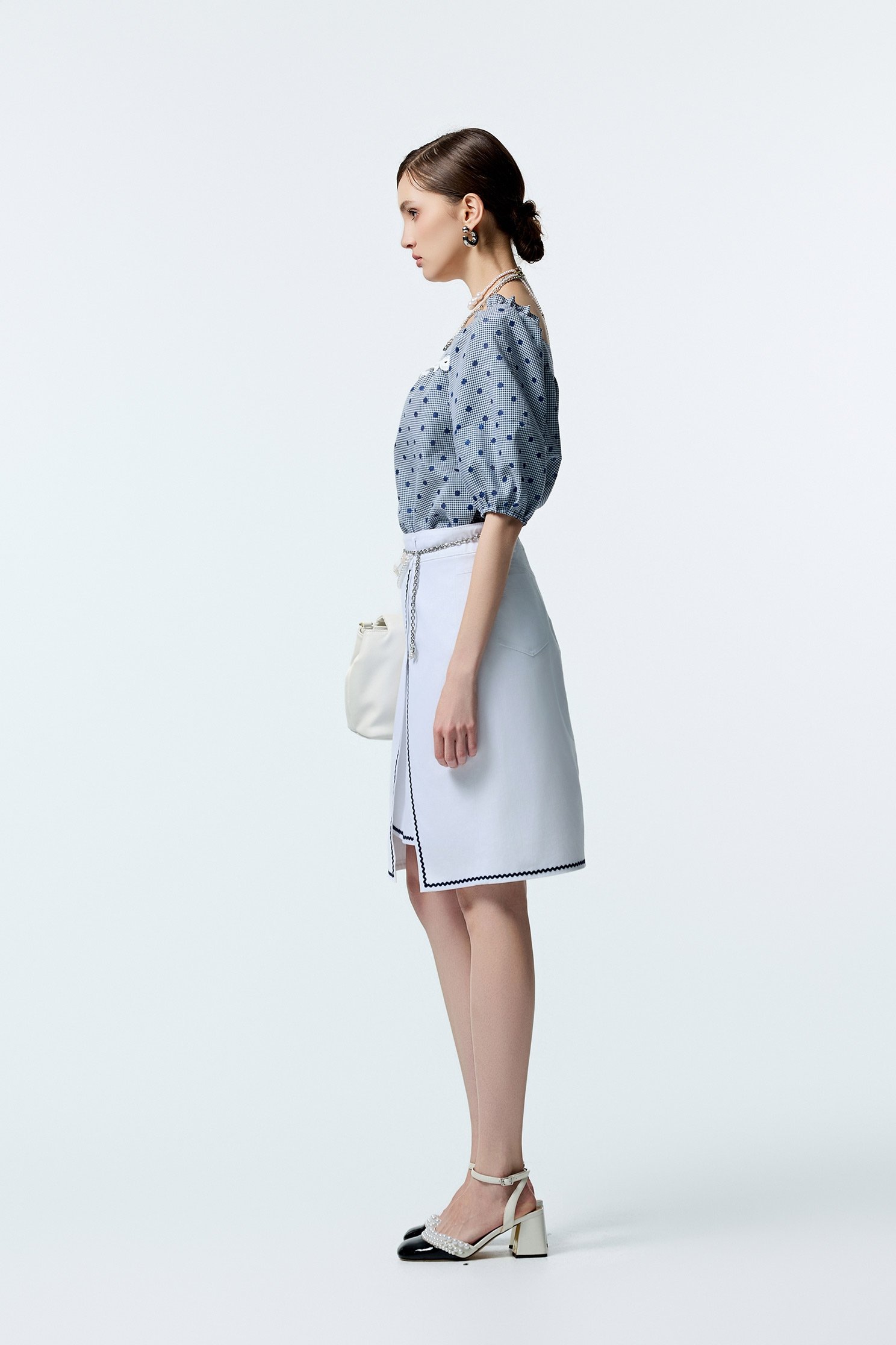 Contrast Navy Trim Side Slit Detail SkirtContrast Navy Trim Side Slit Detail Skirt,A-Line skirts,Office Looks,Season (AW) Look,Pencil skirts,Valentine,Midi skirts