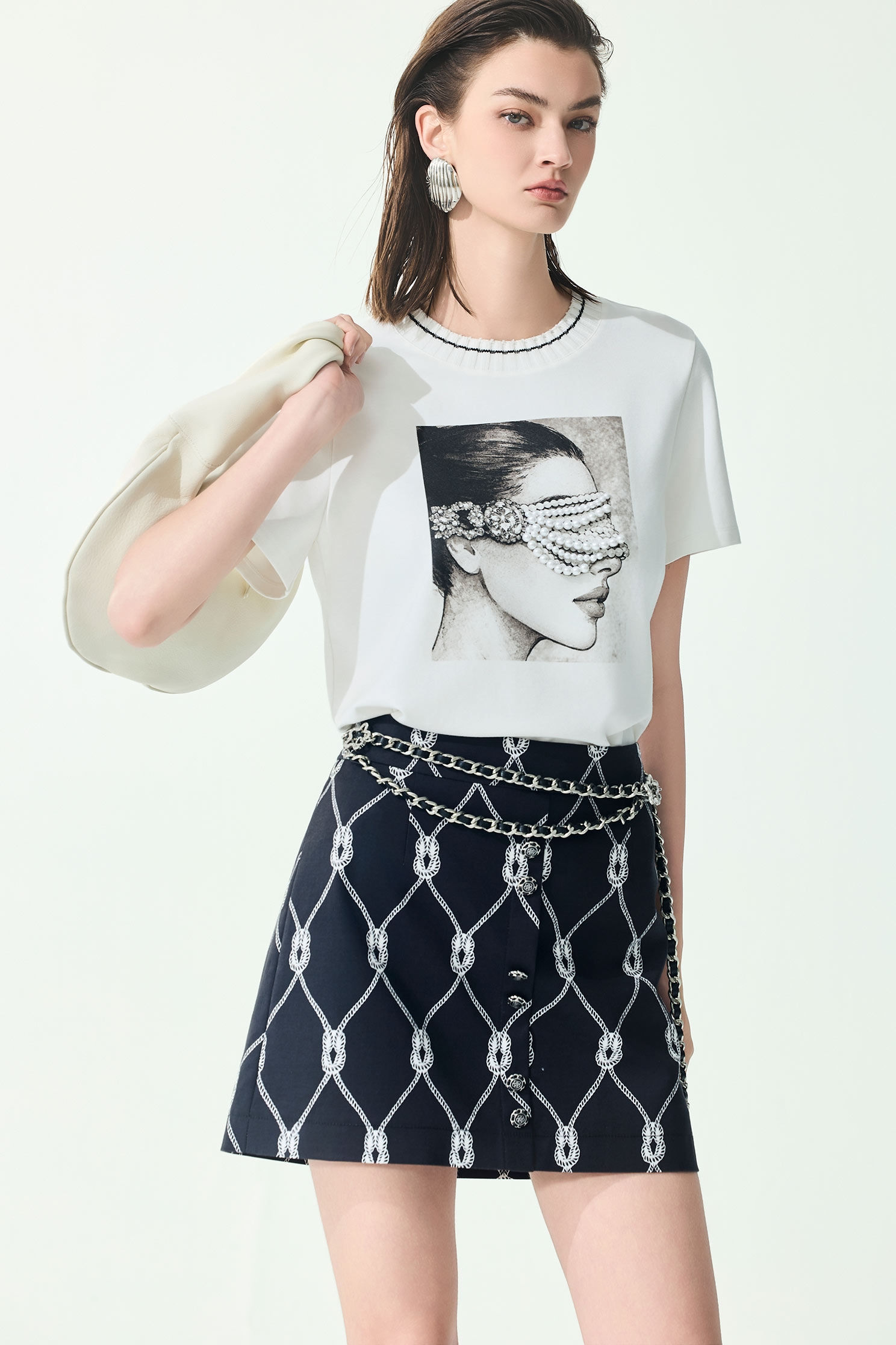 French Rope Graphic Print SkirtFrench Rope Graphic Print Skirt,Season (SS) Look,Mini skirts