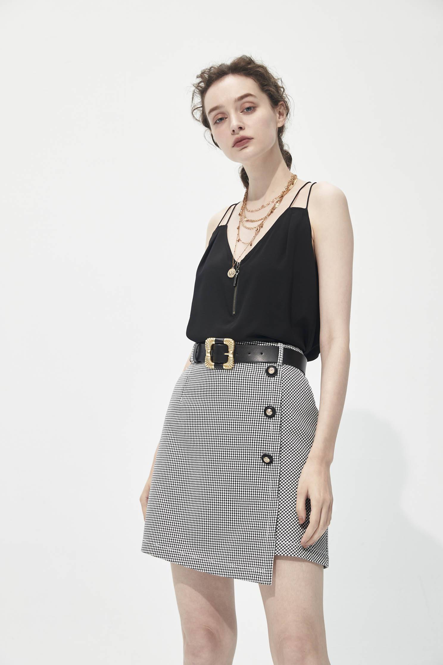 Plaid Asymmetric SkirtLayered look skirt,Queen,Season (SS) Look,Mini skirts,Belts