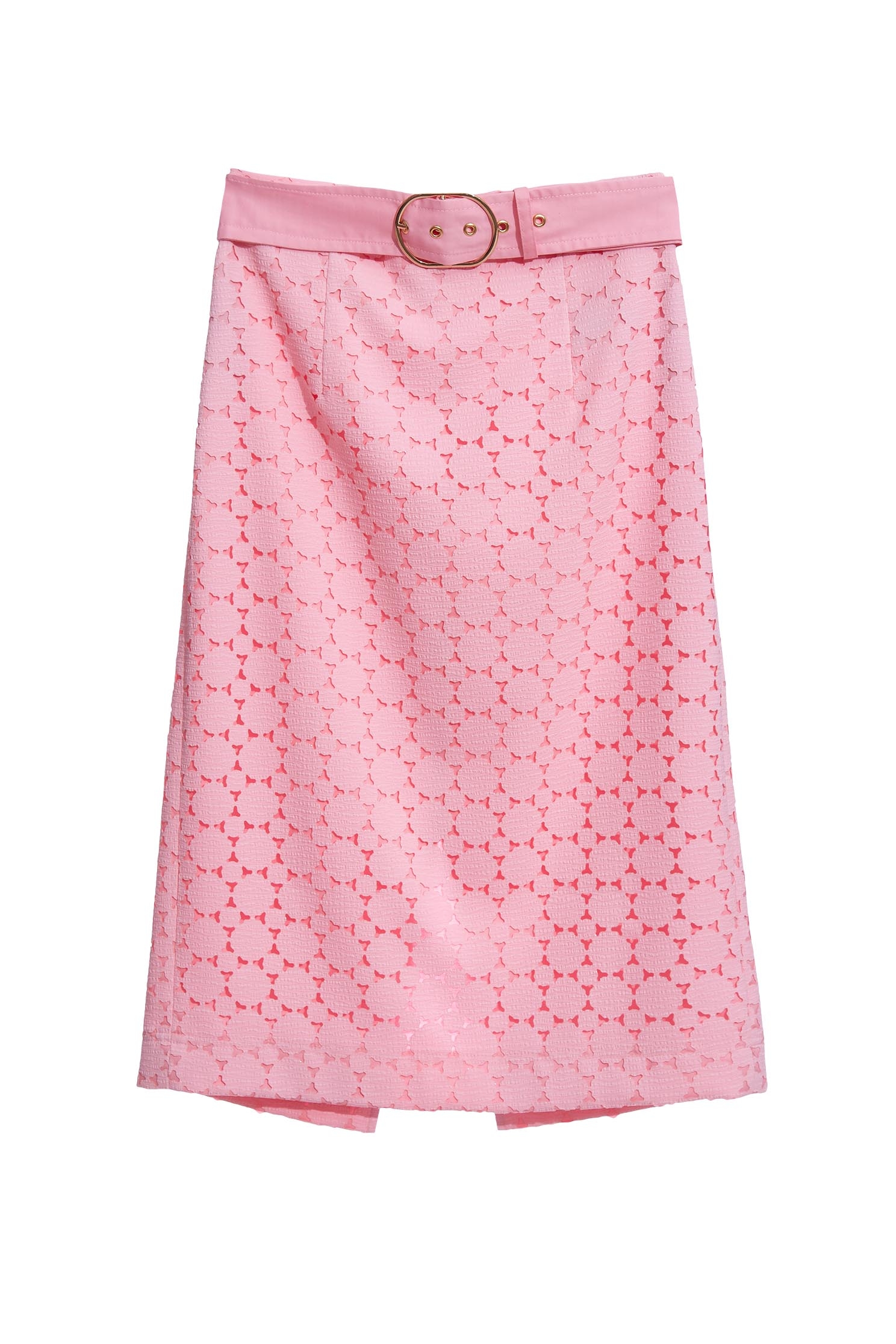 Cut-Out Lace Pink Pencil SkirtLong skirt with cutwork embroidery,Season (SS) Look,Pencil skirts,Valentine,Belts,Midi skirts