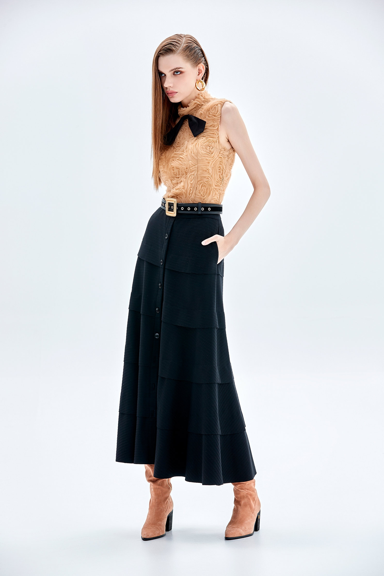 Maxi Tiered A-line SkirtMaxi Tiered A-line Skirt,Season (AW) Look,Midi skirts