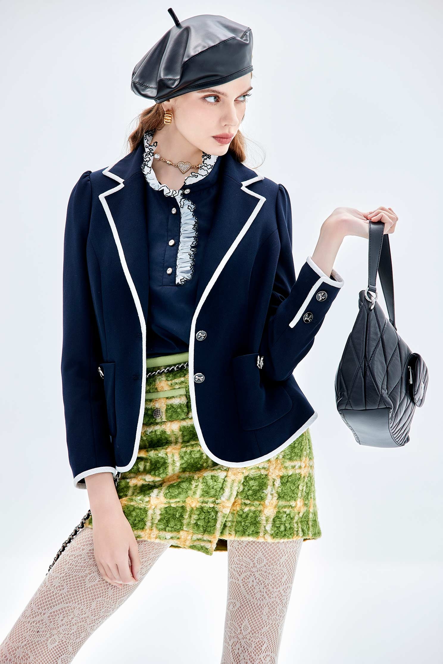 Green Checkered Front Panel SkirtGreen Checkered Front Panel Skirt,Plaid,Mini skirts,Shorts,Season (AW) Look,Pencil skirts
