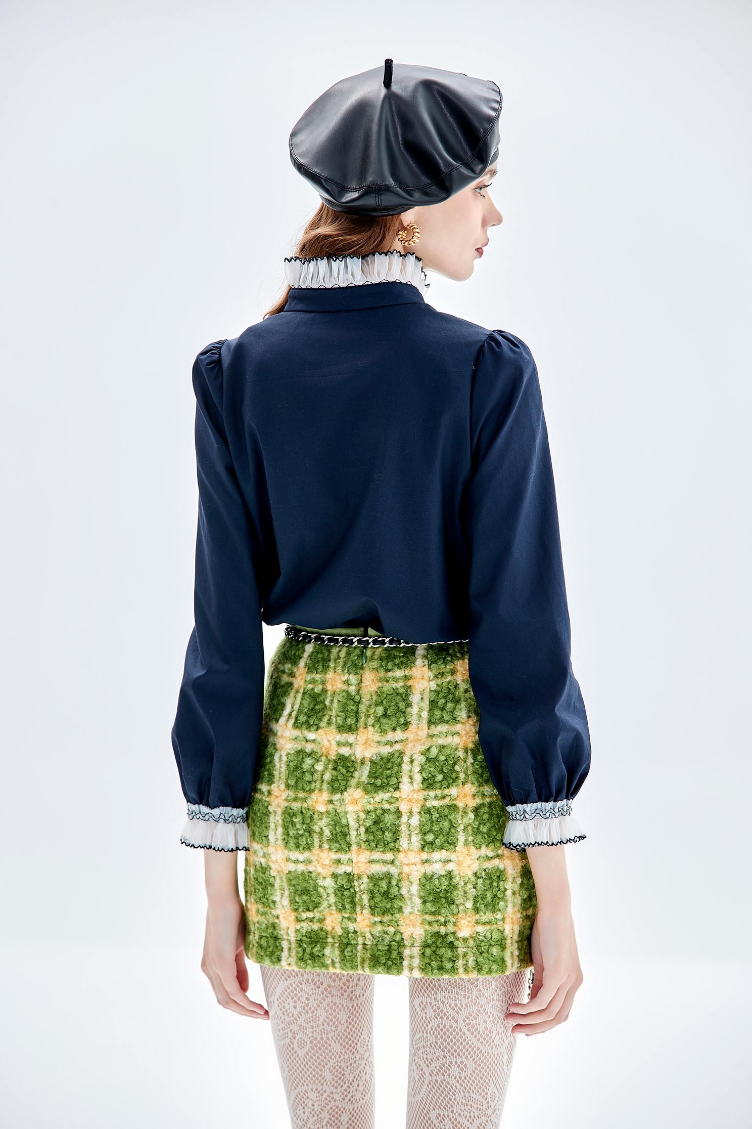 Green Checkered Front Panel SkirtGreen Checkered Front Panel Skirt,Plaid,Mini skirts,Shorts,Season (AW) Look,Pencil skirts