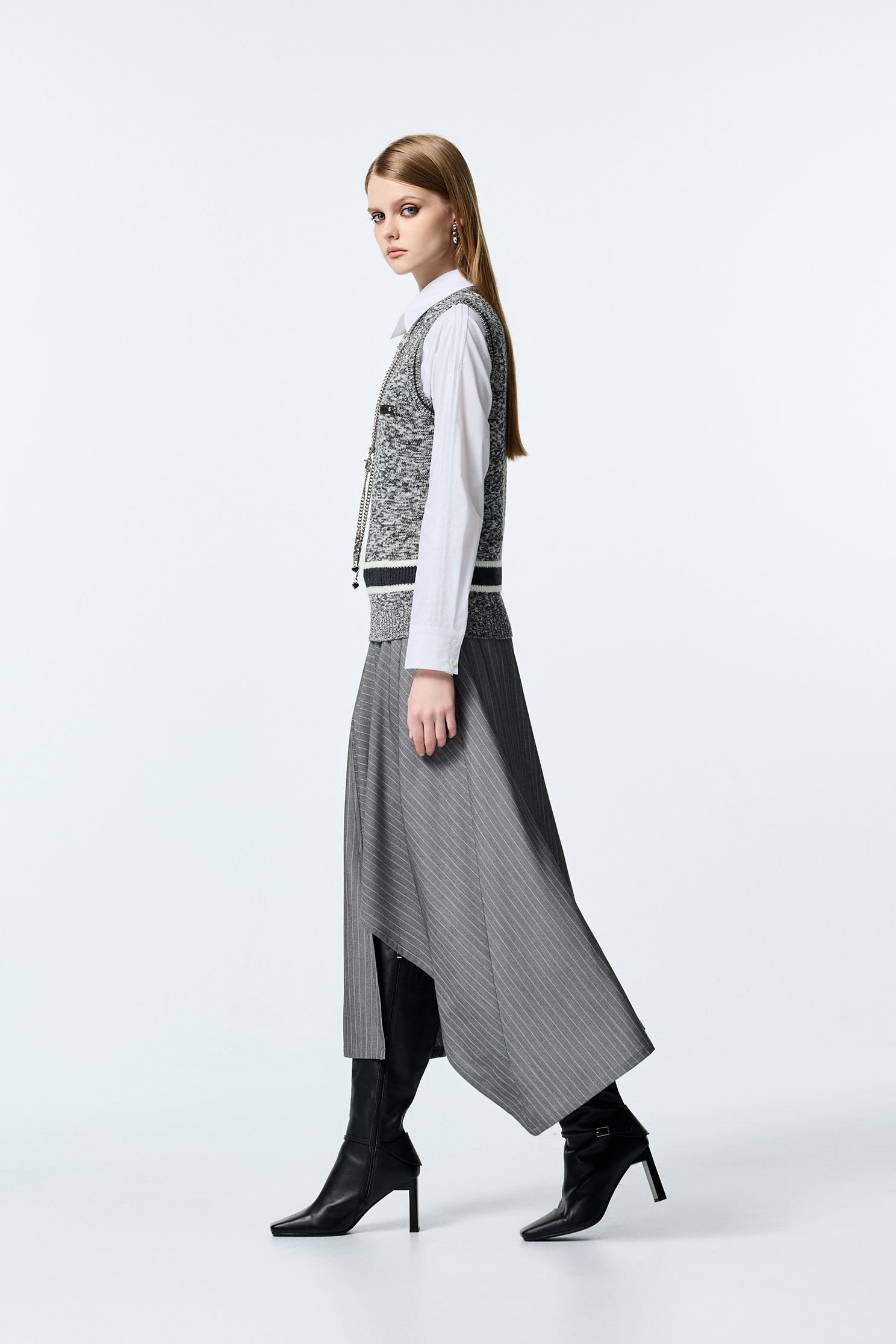 Pinstripe Asymmetric Long SkirtPinstripe Asymmetric Long Skirt,Stripe,Season (AW) Look,Midi skirts