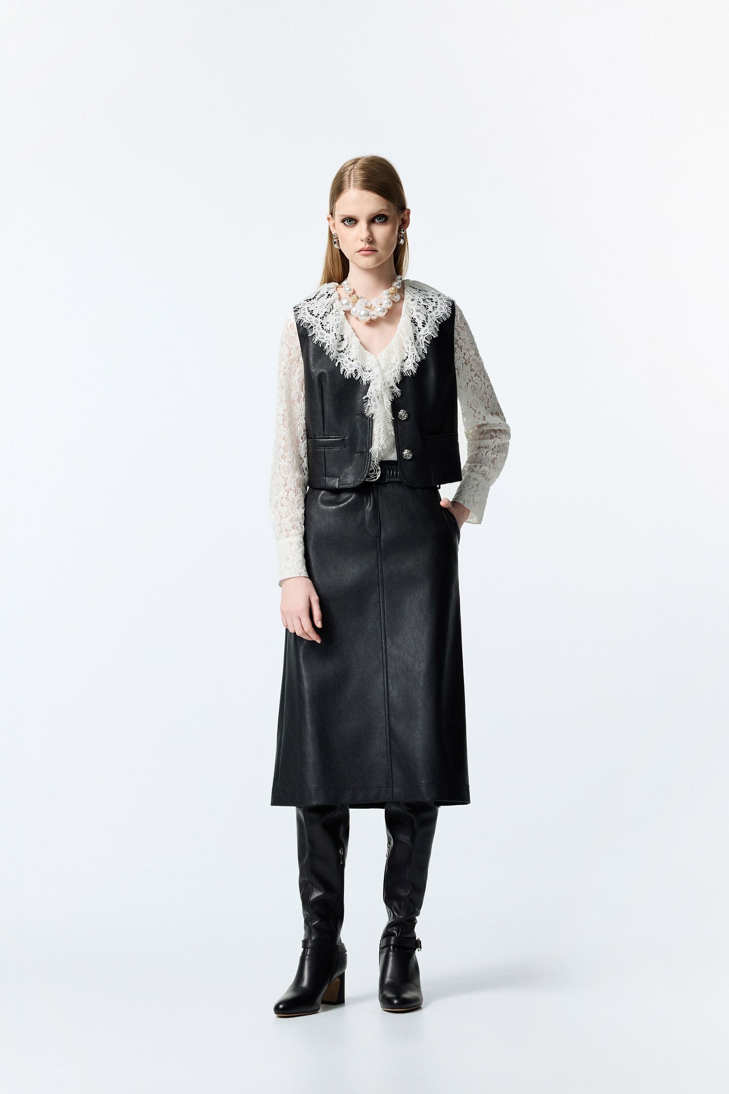 PU A-line SkirtPU A-line Skirt,Leather,Season (AW) Look,Midi skirts,Black skirts