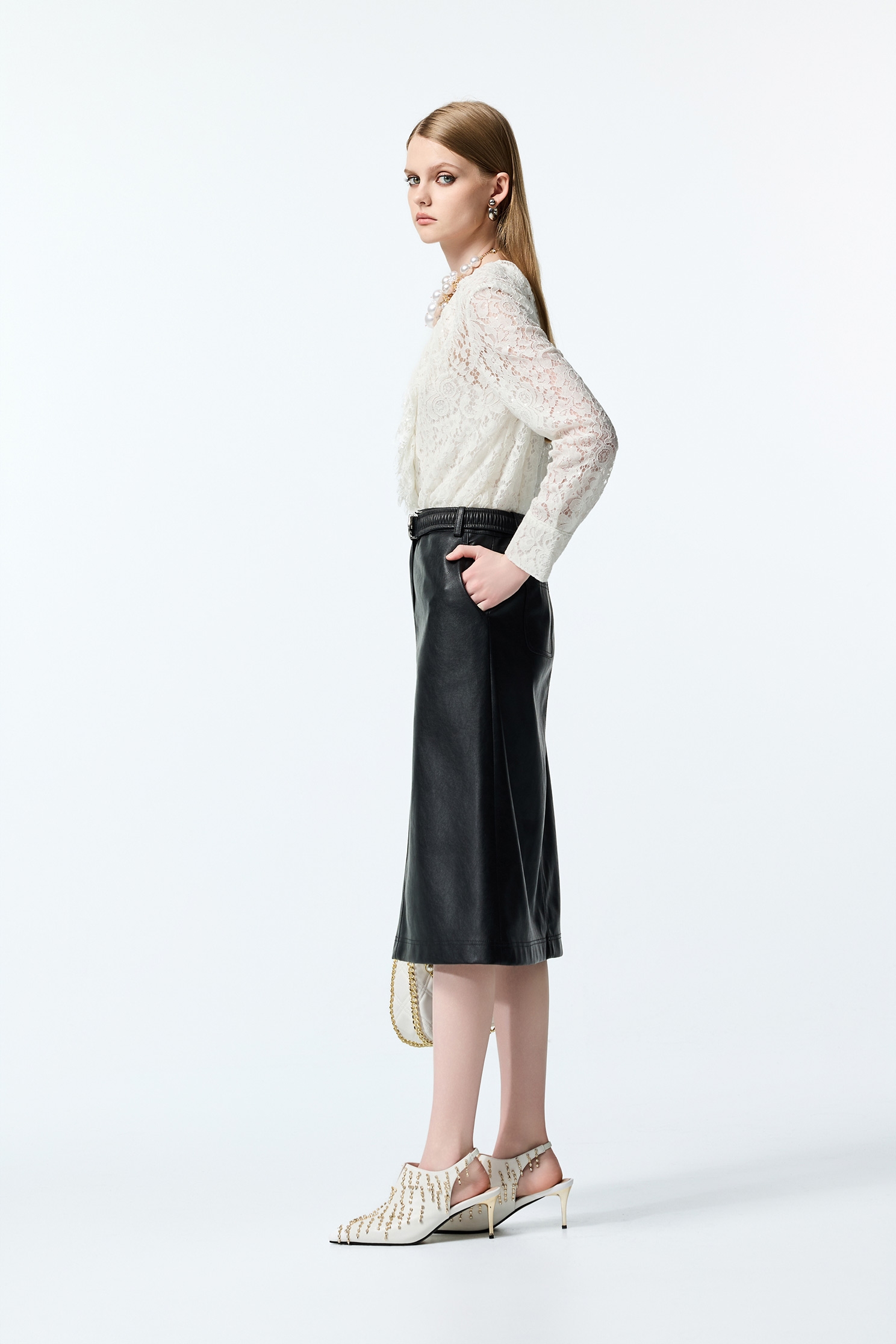 PU A-line SkirtPU A-line Skirt,Leather,Season (AW) Look,Midi skirts,Black skirts