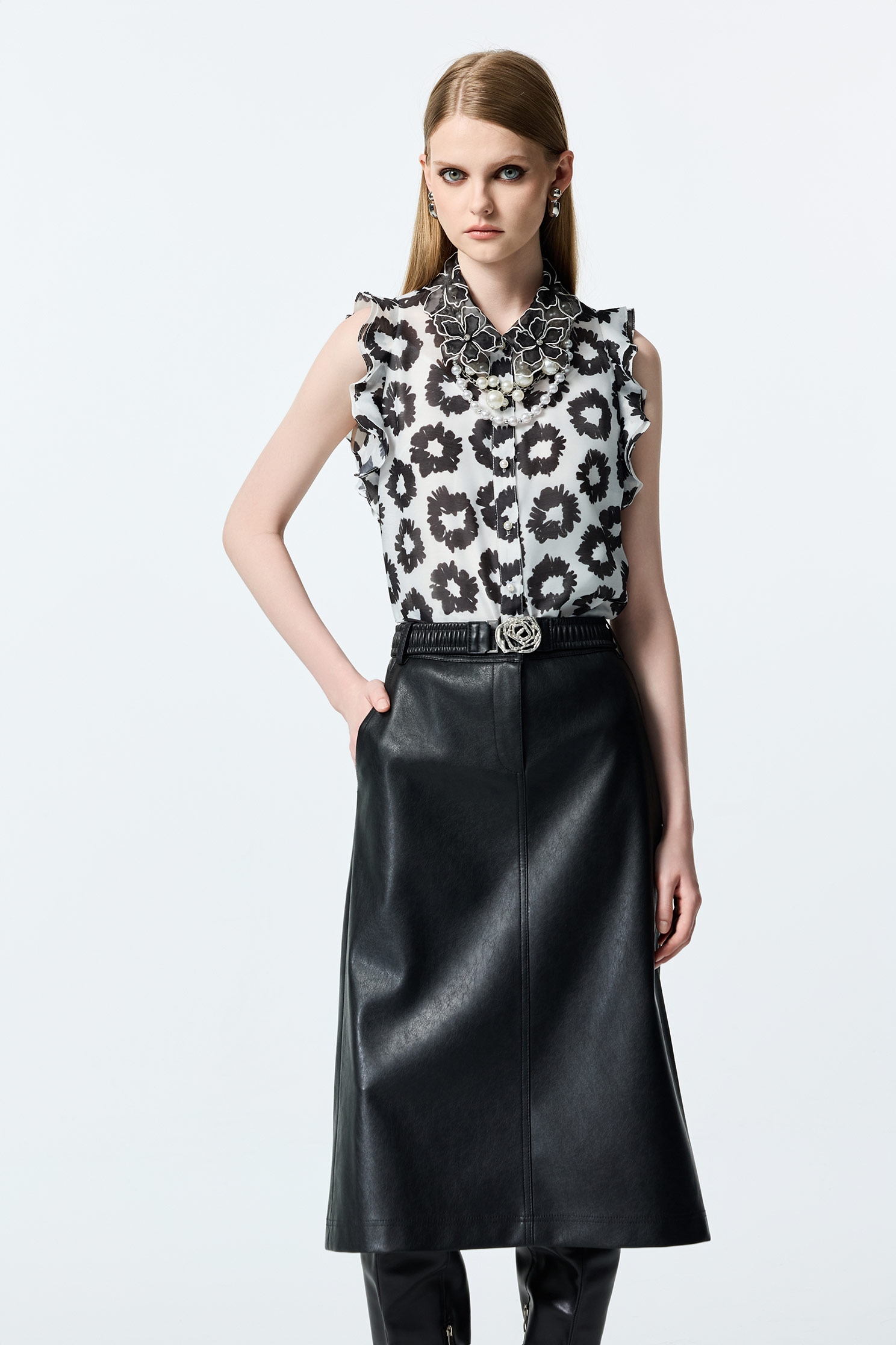 PU A-line SkirtPU A-line Skirt,Leather,Season (AW) Look,Midi skirts,Black skirts