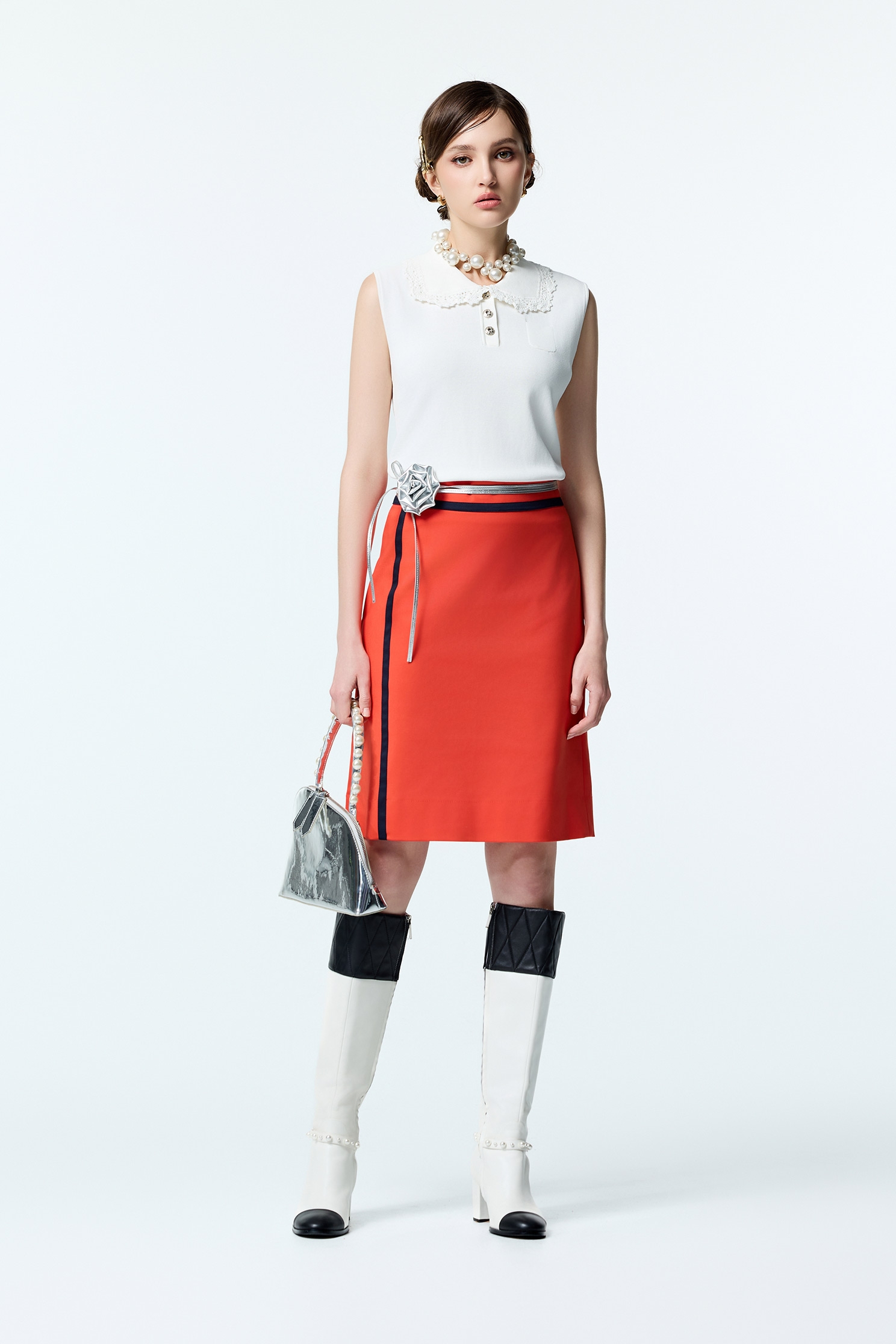 Reddish Orange Midi SkirtReddish Orange Midi Skirt,A-Line skirts,Season (AW) Look