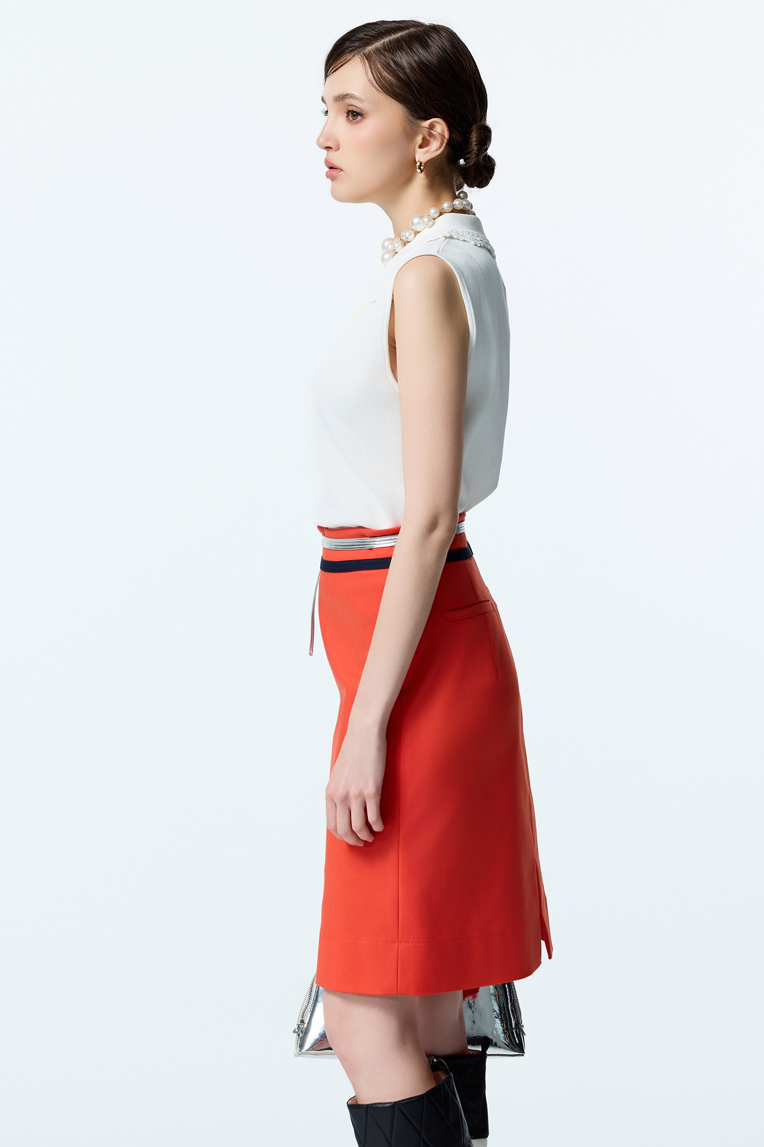 Reddish Orange Midi SkirtReddish Orange Midi Skirt,A-Line skirts,Season (AW) Look