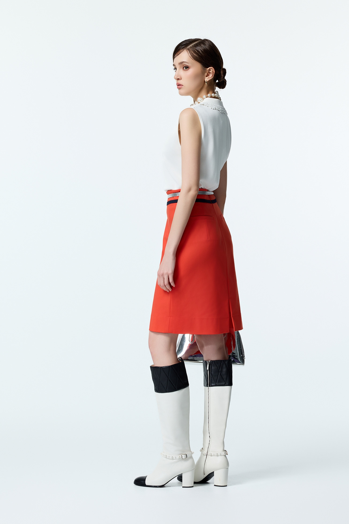 Reddish Orange Midi SkirtReddish Orange Midi Skirt,A-Line skirts,Season (AW) Look