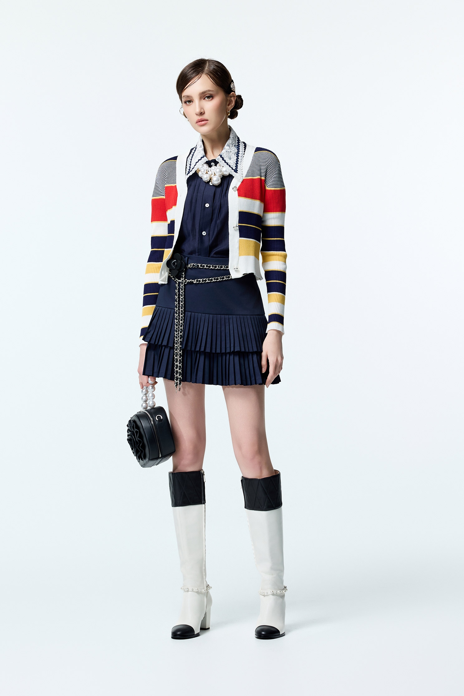 Navy Pleated Layered SkirtNavy Pleated Layered Skirt,Pleated skirts,Season (AW) Look