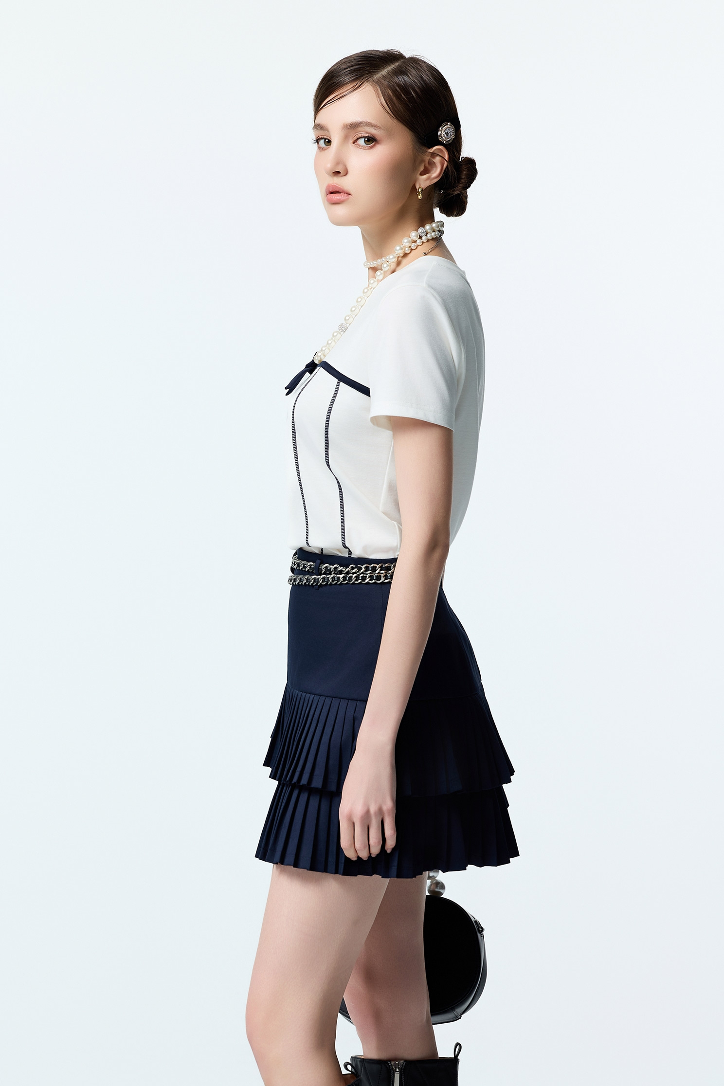Navy Pleated Layered SkirtNavy Pleated Layered Skirt,Pleated skirts,Season (AW) Look