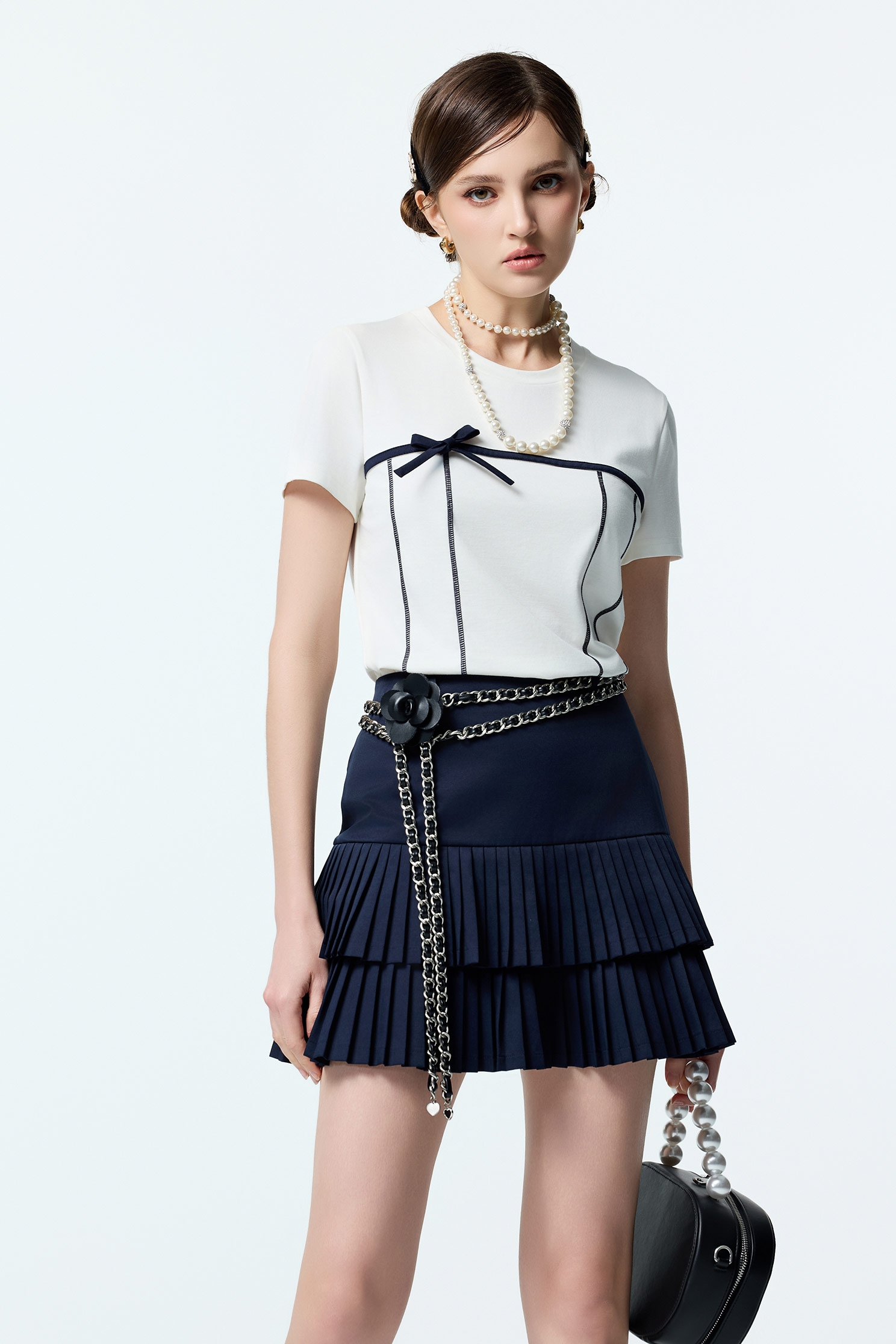 Navy Pleated Layered SkirtNavy Pleated Layered Skirt,Pleated skirts,Season (AW) Look