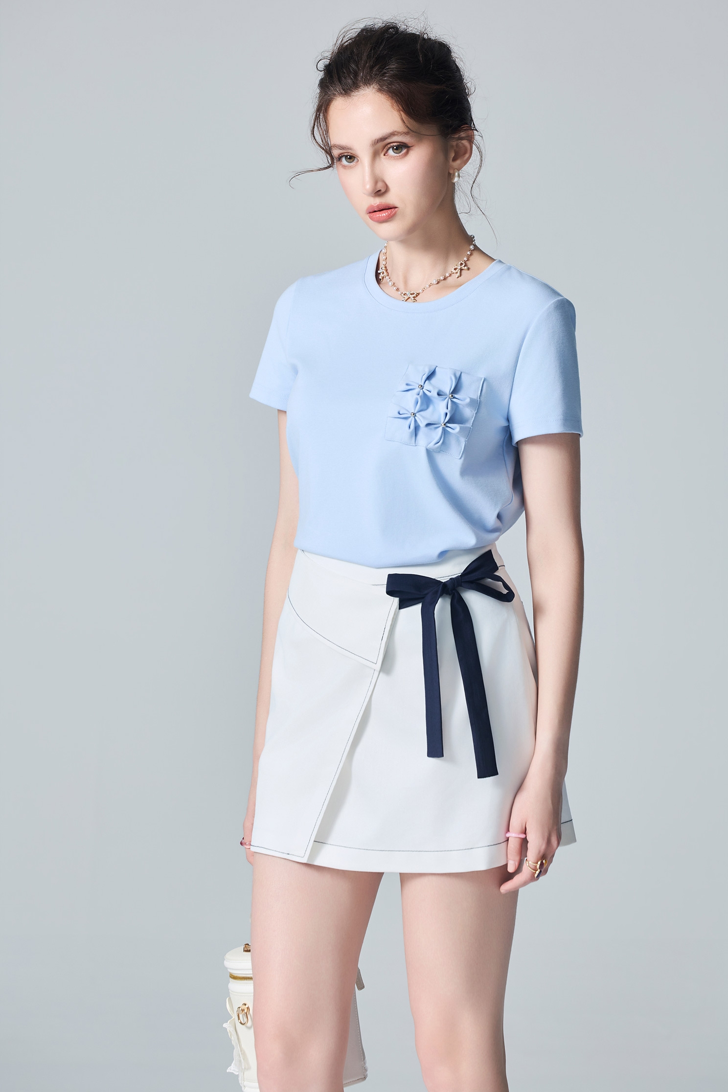 Contrast Navy Bow White SkortsContrast Navy Bow White Skorts,White skirts,Mini skirts,Season (AW) Look,bows