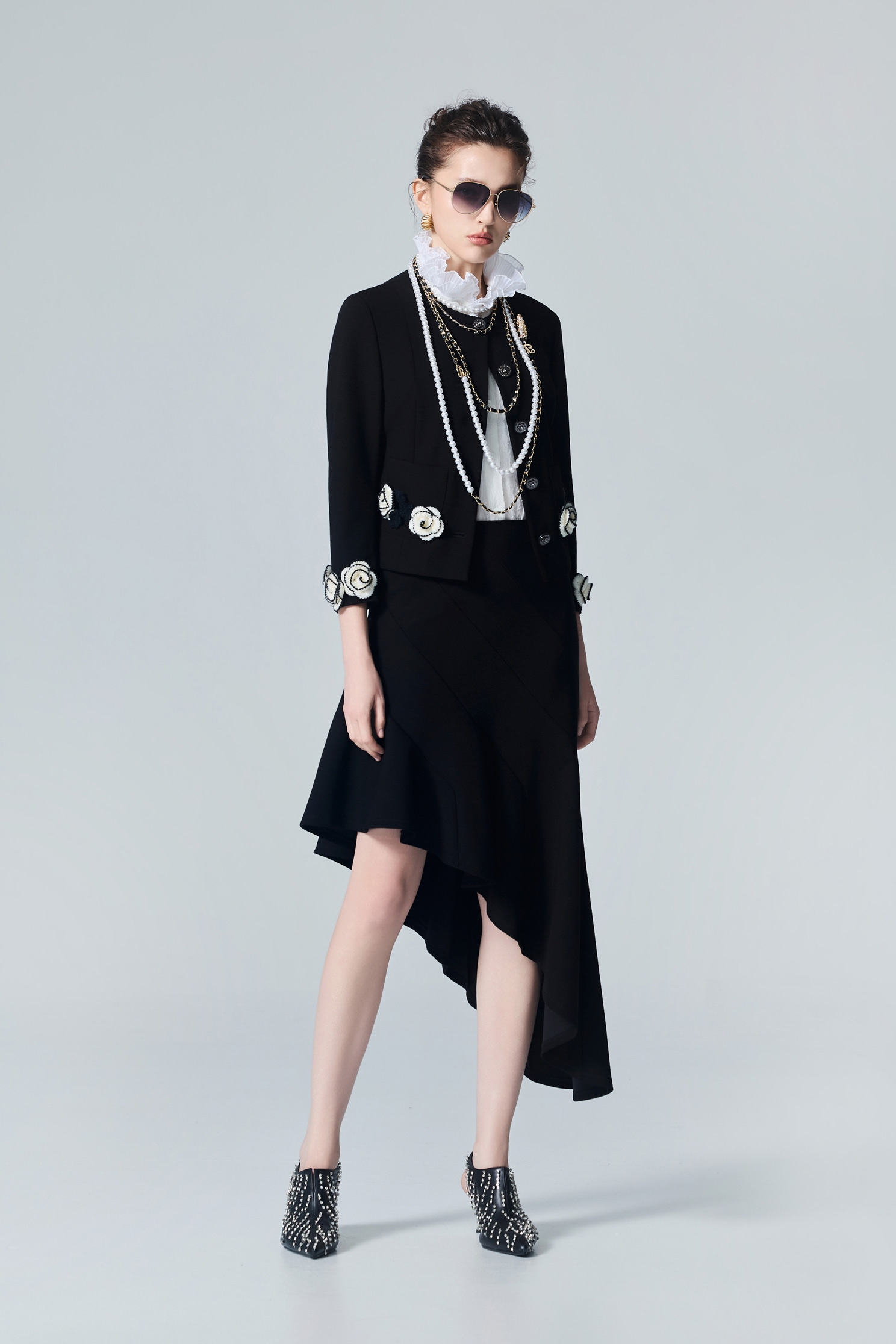 Wavy Hem Asymmetric Midi SkirtWavy Hem Asymmetric Midi Skirt,Season (AW) Look,Knitted,Black skirts