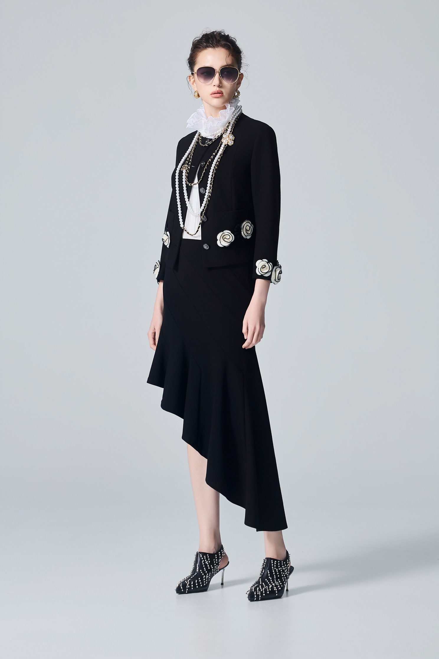 Wavy Hem Asymmetric Midi SkirtWavy Hem Asymmetric Midi Skirt,Season (AW) Look,Knitted,Black skirts