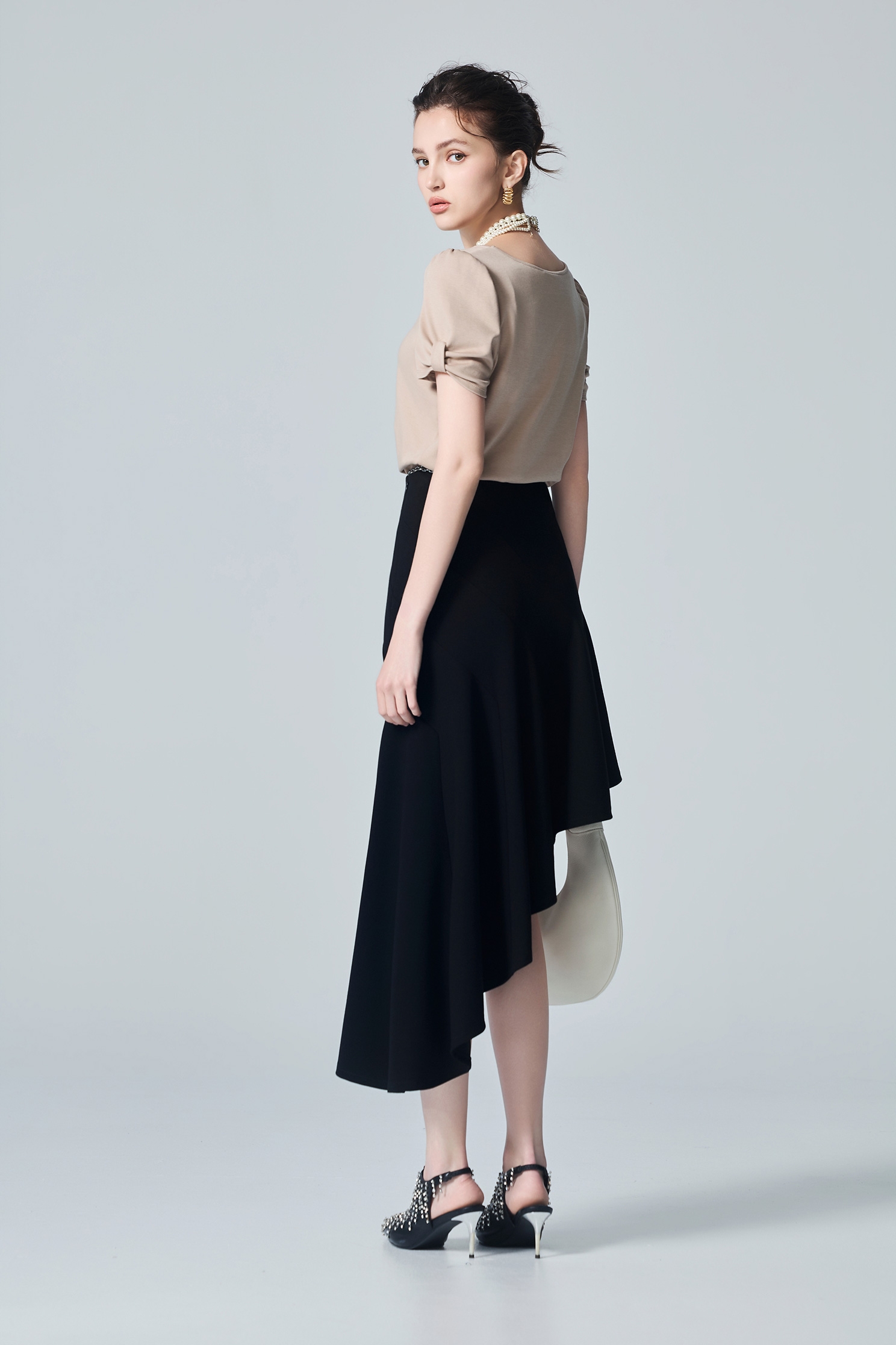 Wavy Hem Asymmetric Midi SkirtWavy Hem Asymmetric Midi Skirt,Season (AW) Look,Knitted,Black skirts