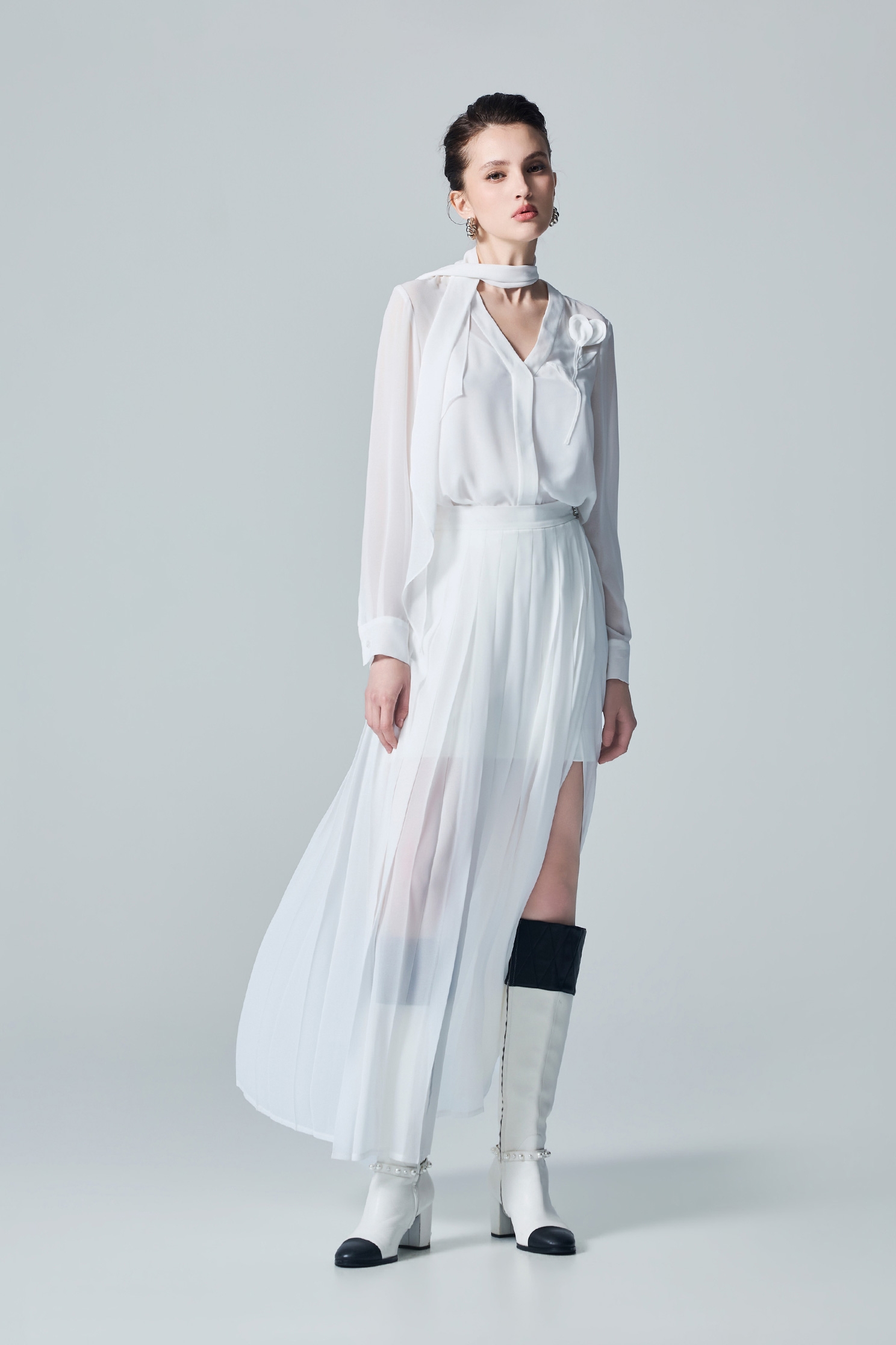 Pleated Double Layer Maxi SkirtPleated Double Layer Maxi Skirt,White skirts,Season (AW) Look,Knitted,Midi skirts,Chiffon