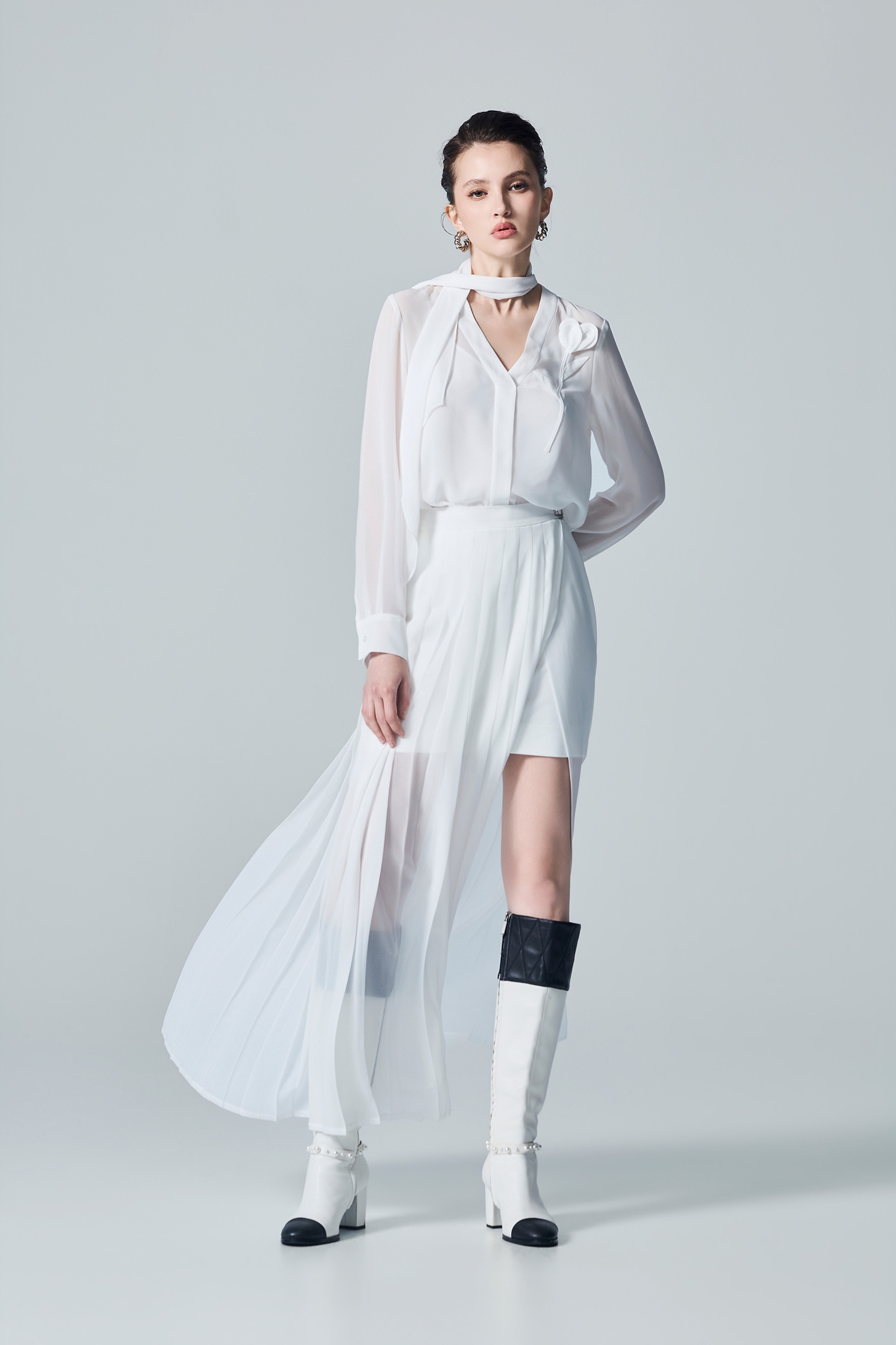 Pleated Double Layer Maxi SkirtPleated Double Layer Maxi Skirt,White skirts,Season (AW) Look,Knitted,Midi skirts,Chiffon
