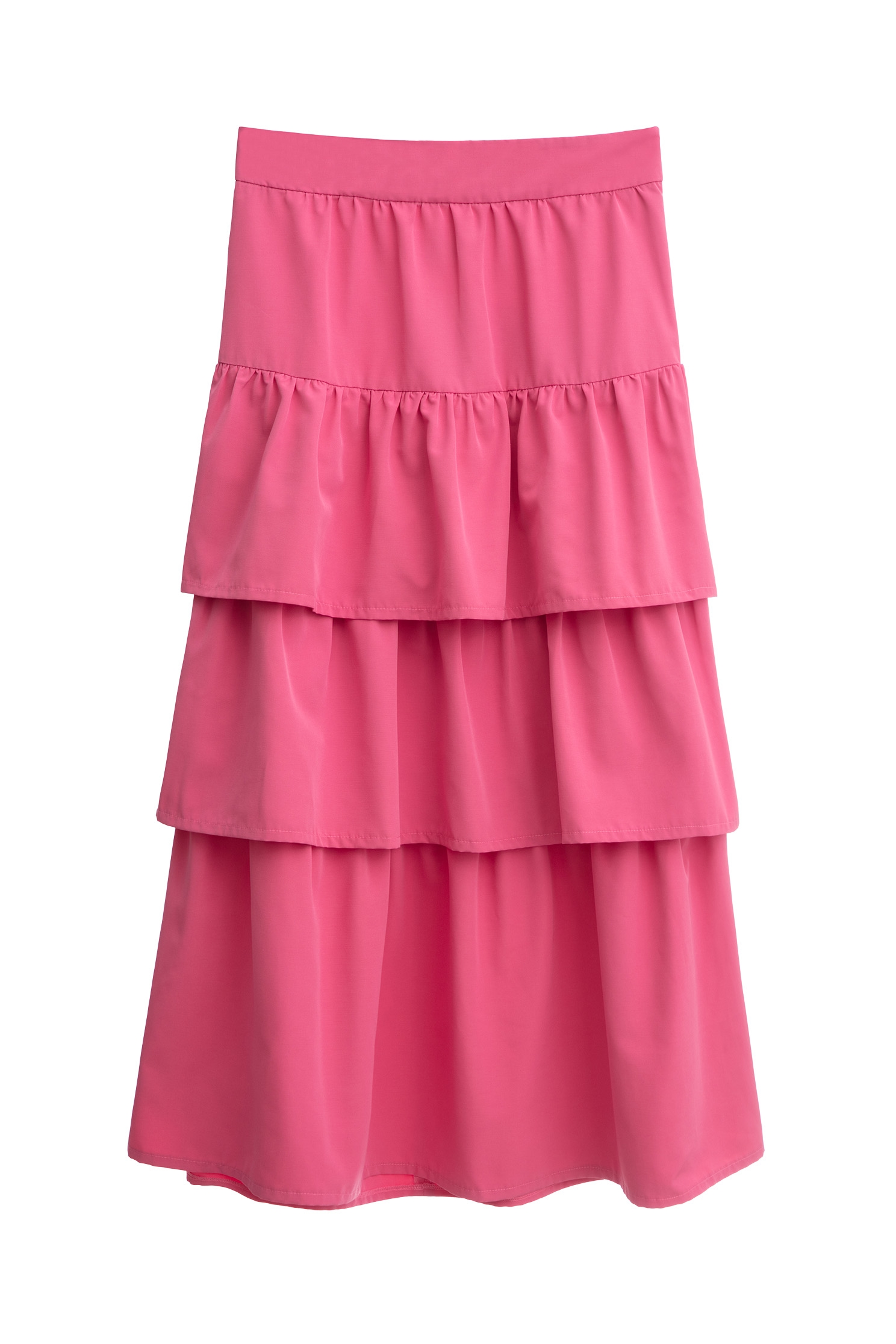 Pink Tiered Midi SkirtPink Tiered Midi Skirt,Season (SS) Look,Layered skirts