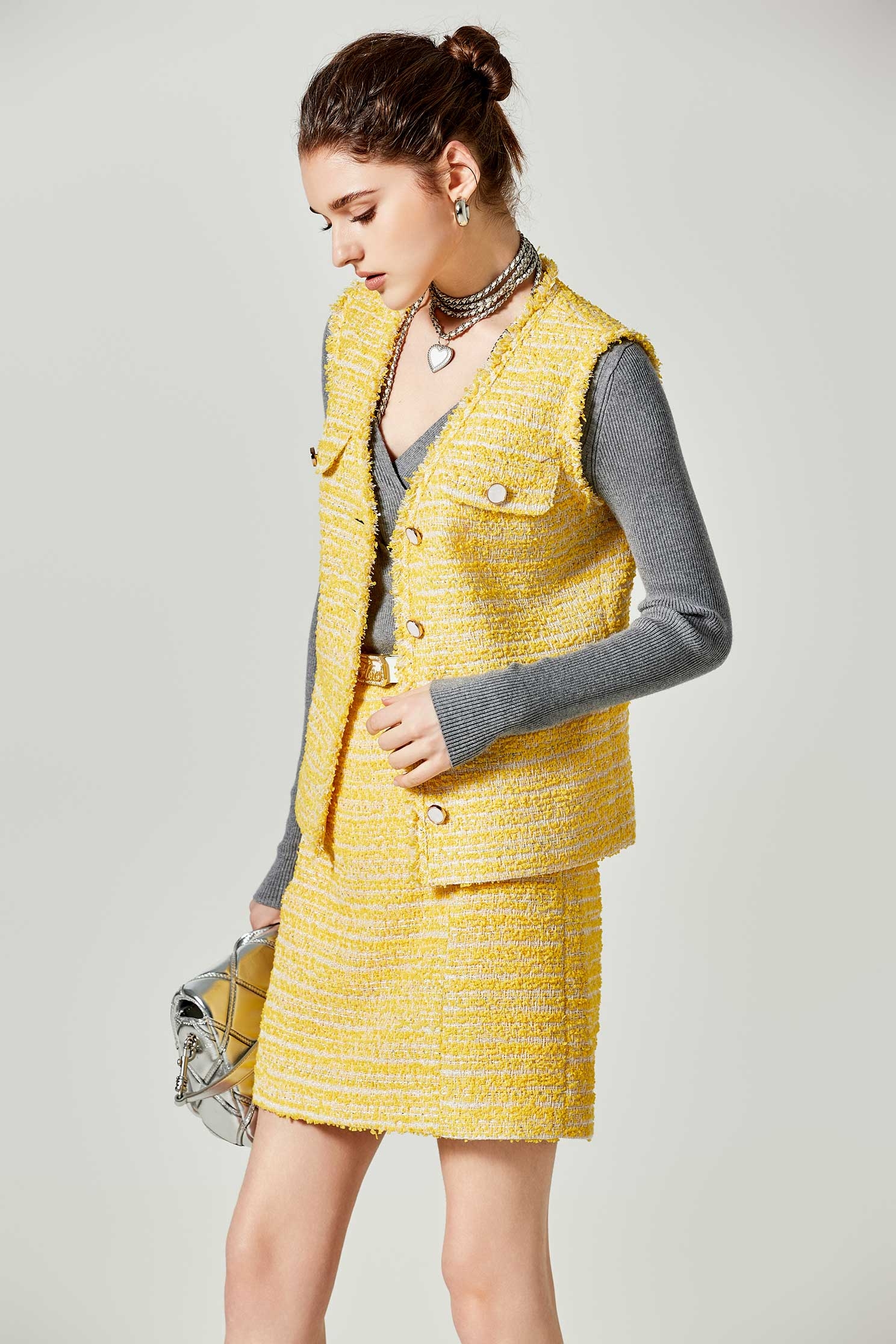 Yellow Tweed Smart SkirtYellow Tweed Smart Skirt,Season (SS) Look,Mini skirts,Midi skirts