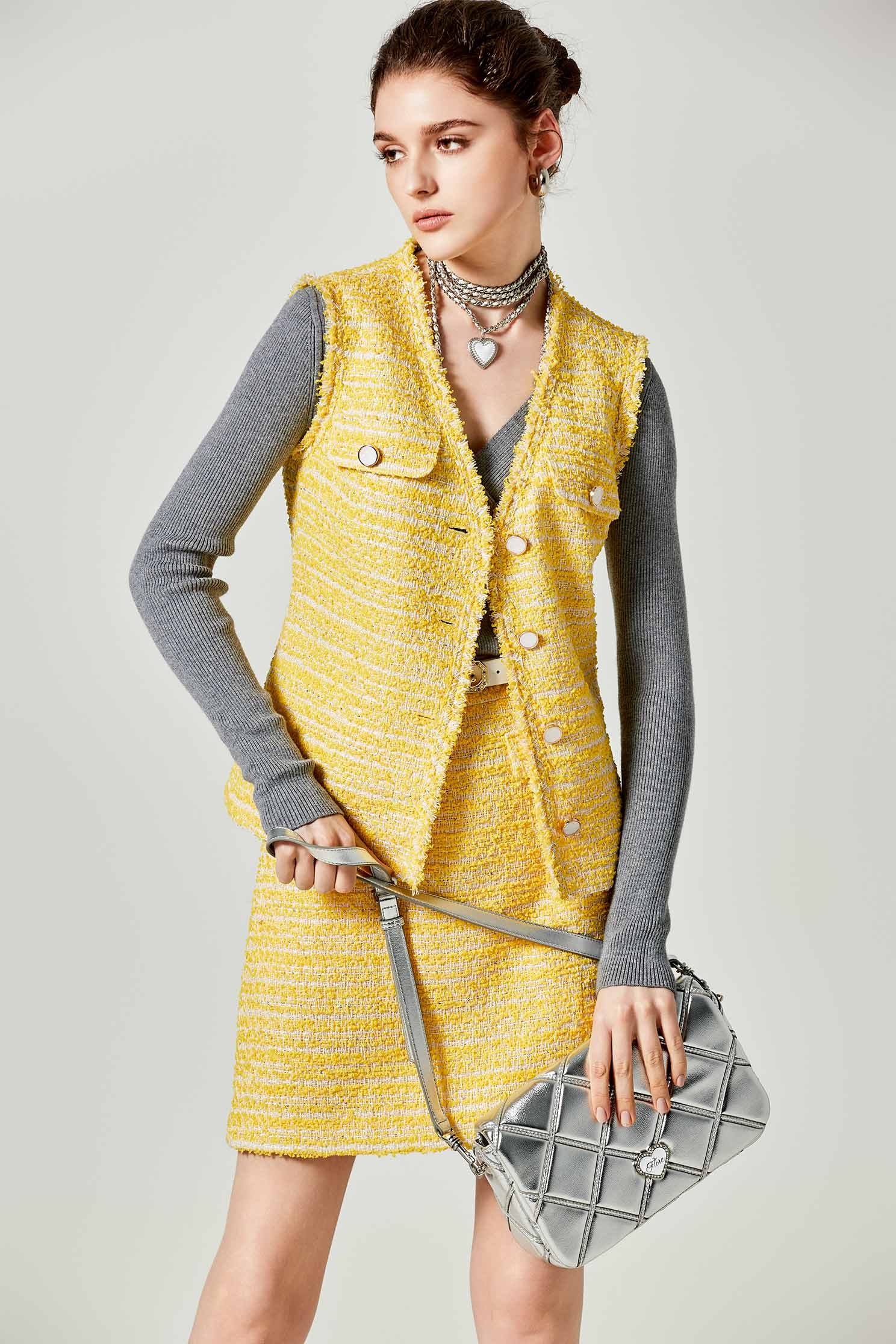 Yellow Tweed Smart SkirtYellow Tweed Smart Skirt,Season (SS) Look,Mini skirts,Midi skirts