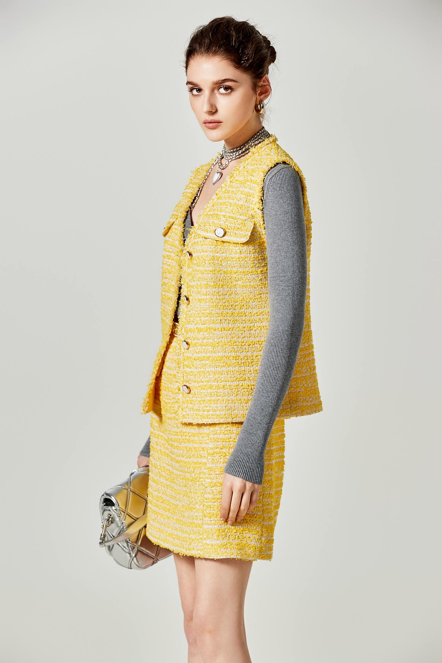 Yellow Tweed Smart SkirtYellow Tweed Smart Skirt,Season (SS) Look,Mini skirts,Midi skirts
