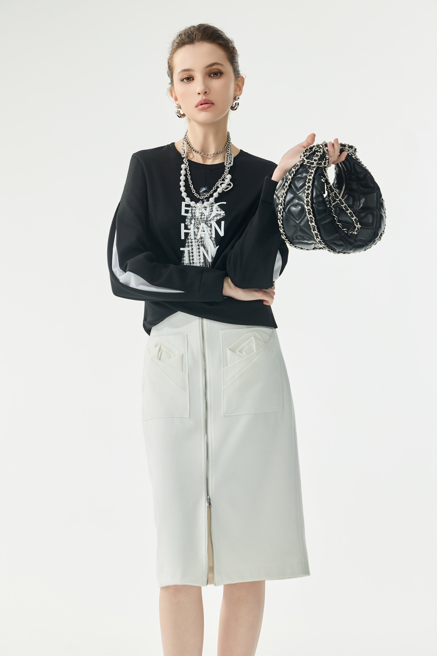 Pocket Rose Detail Pencil SkirtPocket Rose Detail Pencil Skirt,Pencil skirts