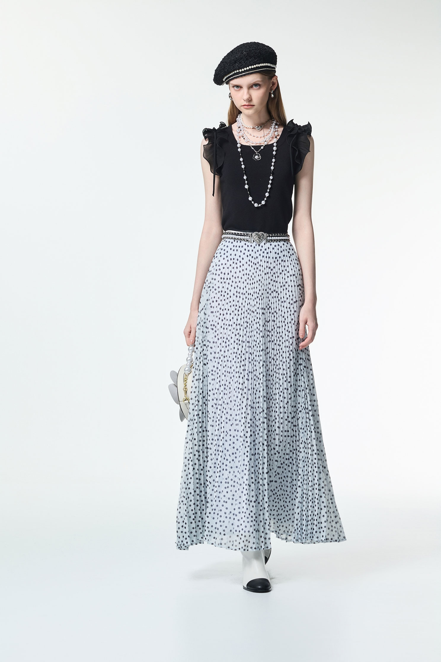 Black Polka Dot Chiffon Maxi SkirtBlack Polka Dot Chiffon Maxi Skirt,dotcollection,Season (AW) Look,Valentine,Midi skirts,Chiffon,Chiffon skirts