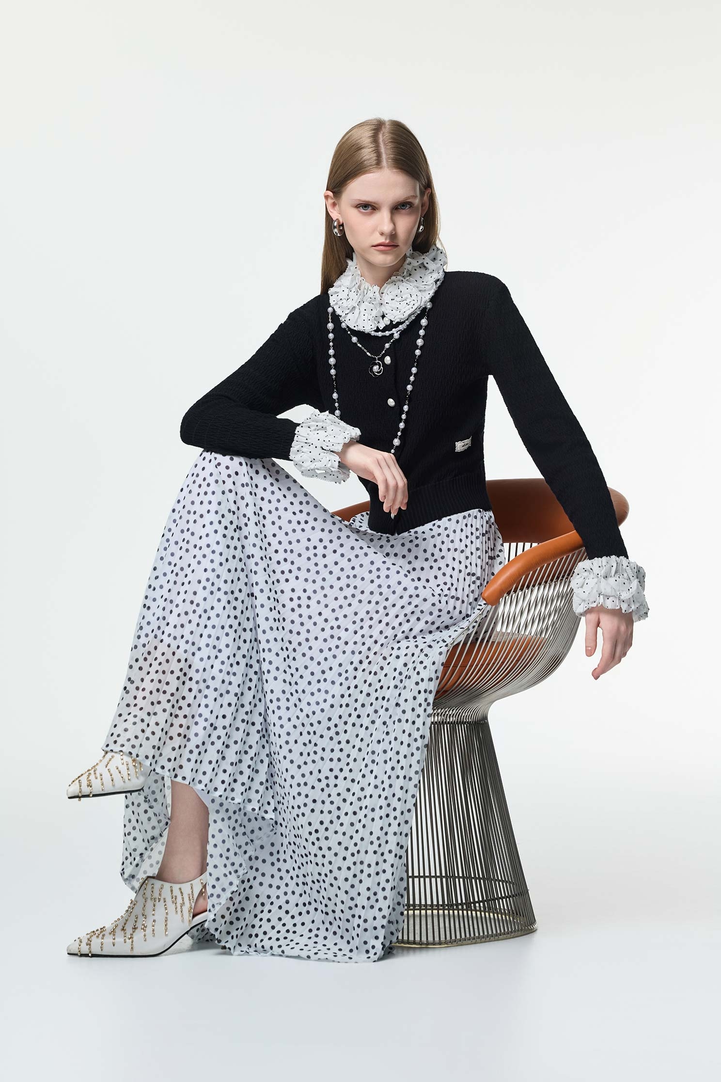 Black Polka Dot Chiffon Maxi SkirtBlack Polka Dot Chiffon Maxi Skirt,dotcollection,Season (AW) Look,Valentine,Midi skirts,Chiffon,Chiffon skirts