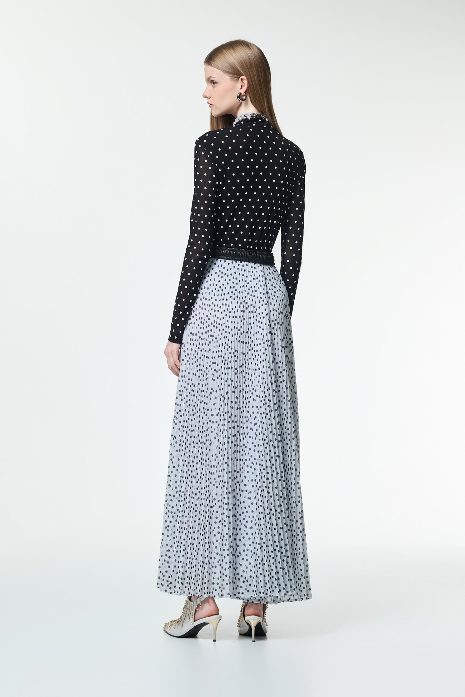 Black Polka Dot Chiffon Maxi SkirtBlack Polka Dot Chiffon Maxi Skirt,dotcollection,Season (AW) Look,Valentine,Midi skirts,Chiffon,Chiffon skirts