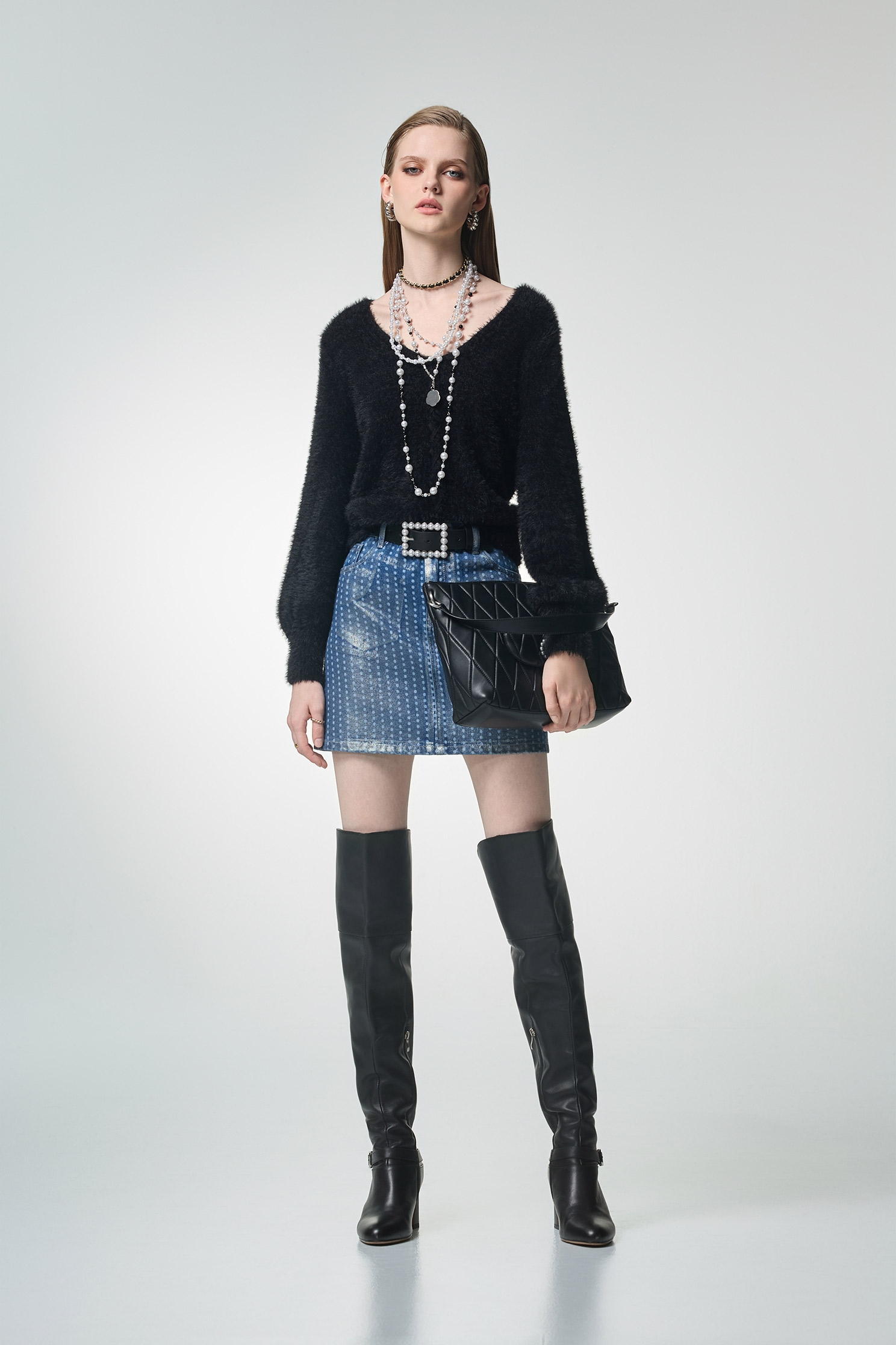 Metallic Sheen Dotted Denim SkirtMetallic Sheen Dotted Denim Skirt,Denim,co-ord sets,Denim,Denim mini skirts,Denim skirts,Jeans,Mini skirts,Season (AW) Look