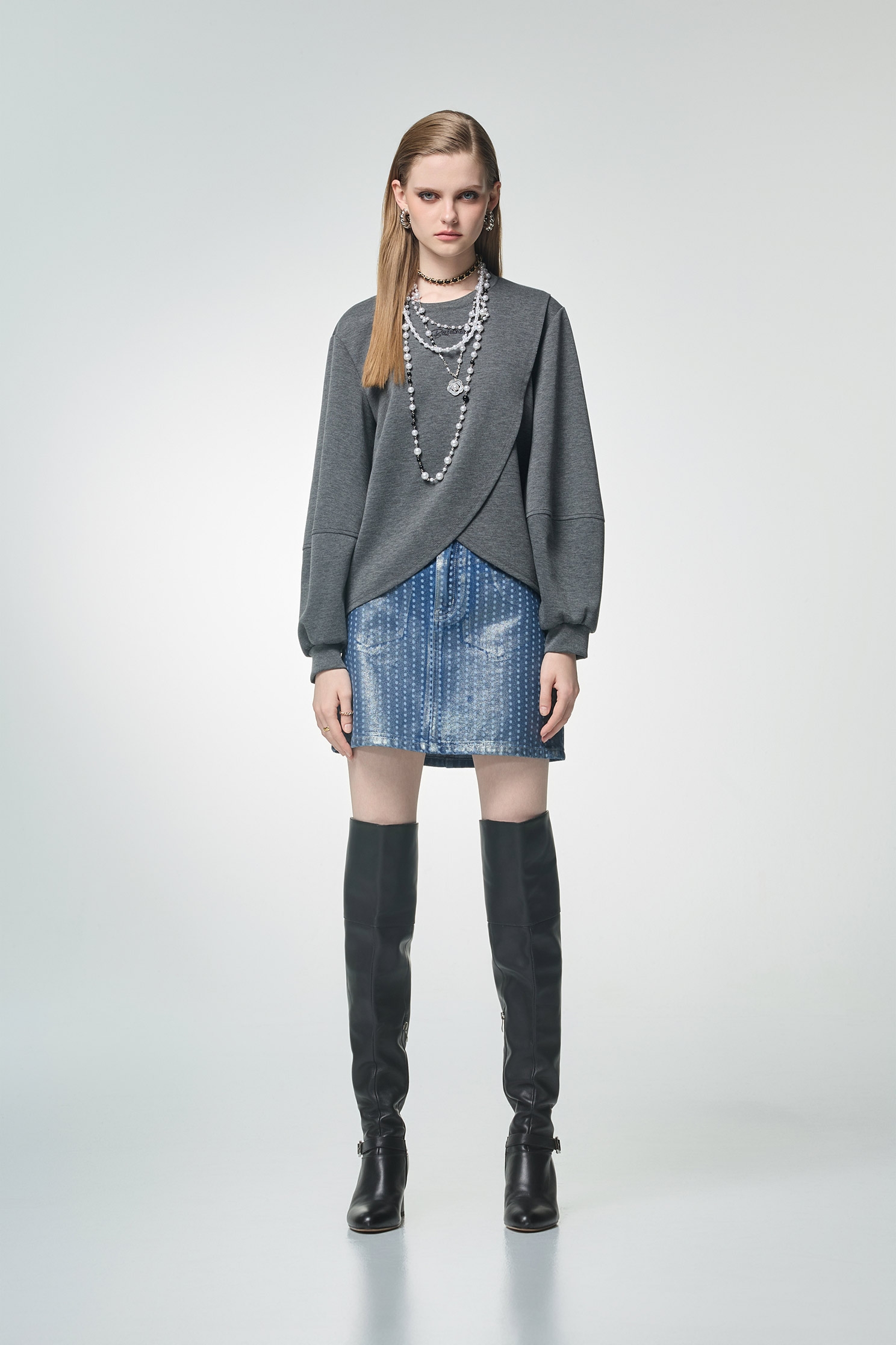 Metallic Sheen Dotted Denim SkirtMetallic Sheen Dotted Denim Skirt,Denim,co-ord sets,Denim,Denim mini skirts,Denim skirts,Jeans,Mini skirts,Season (AW) Look