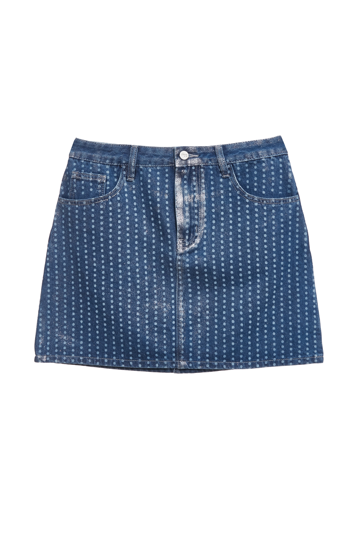 Metallic Sheen Dotted Denim SkirtMetallic Sheen Dotted Denim Skirt,Denim,co-ord sets,Denim,Denim mini skirts,Denim skirts,Jeans,Mini skirts,Season (AW) Look