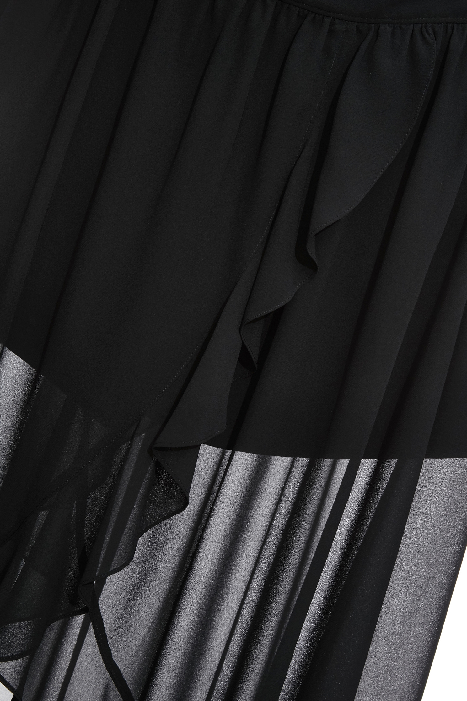 Asymmetric Ruffle Trim Chiffon SkirtAsymmetric Ruffle Trim Chiffon Skirt,bestselling,Season (AW) Look,Midi skirts,Chiffon,Black skirts