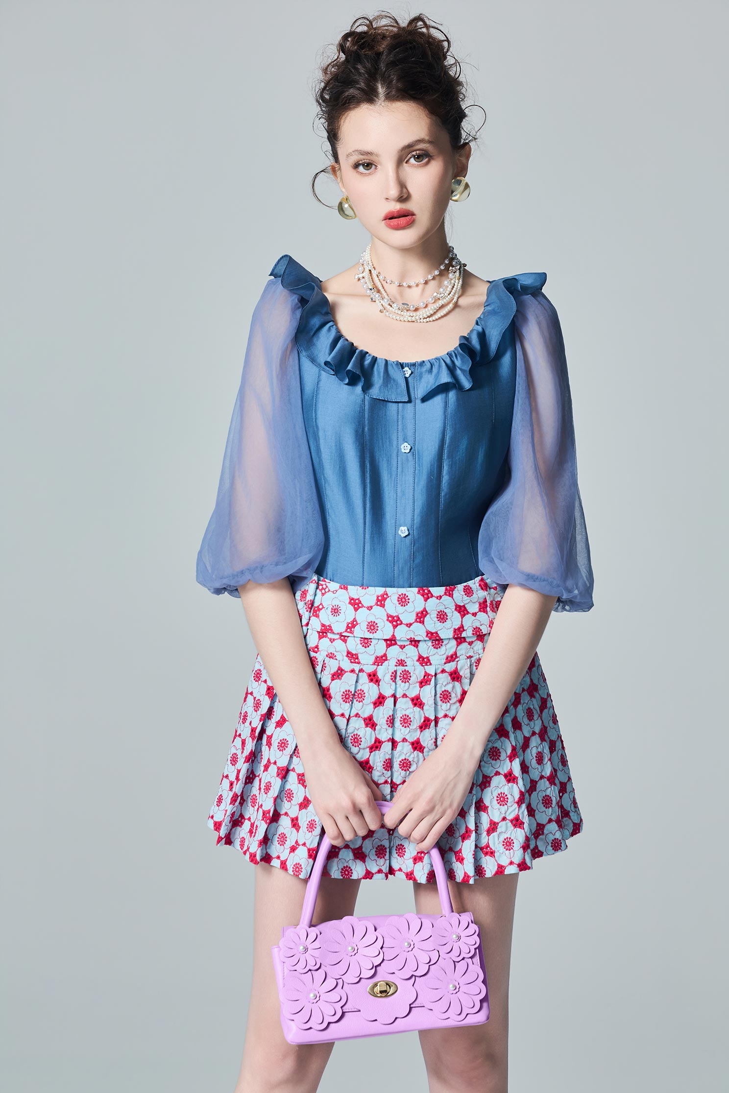 Floral Embroidery Pleated SkirtFloral Embroidery Pleated Skirt,Embroidered,Pleated skirts,Season (AW) Look
