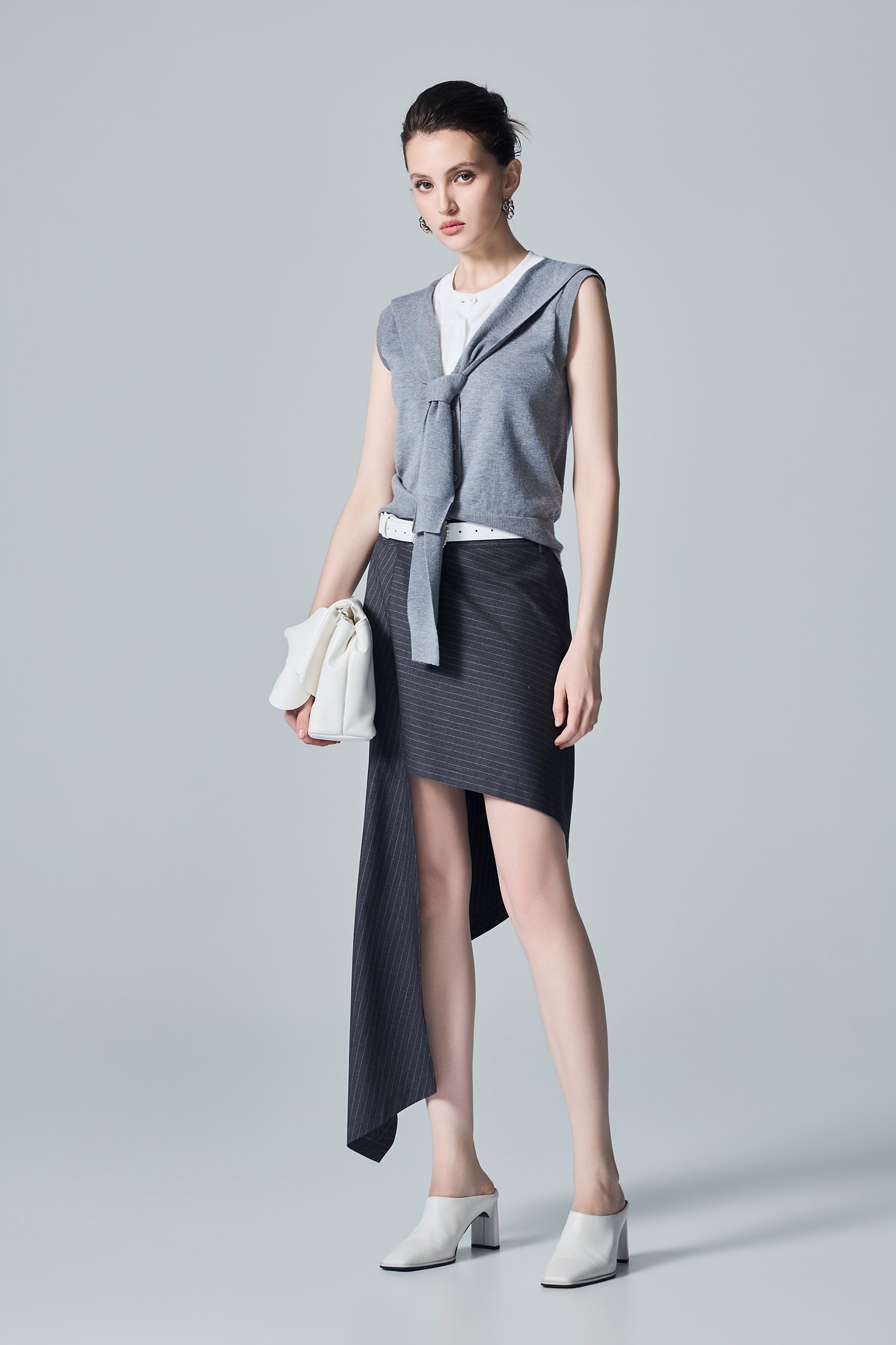 Asymmetric Stripe Grey SkirtAsymmetric Stripe Grey Skirt,Stripe,Season (AW) Look,Midi skirts