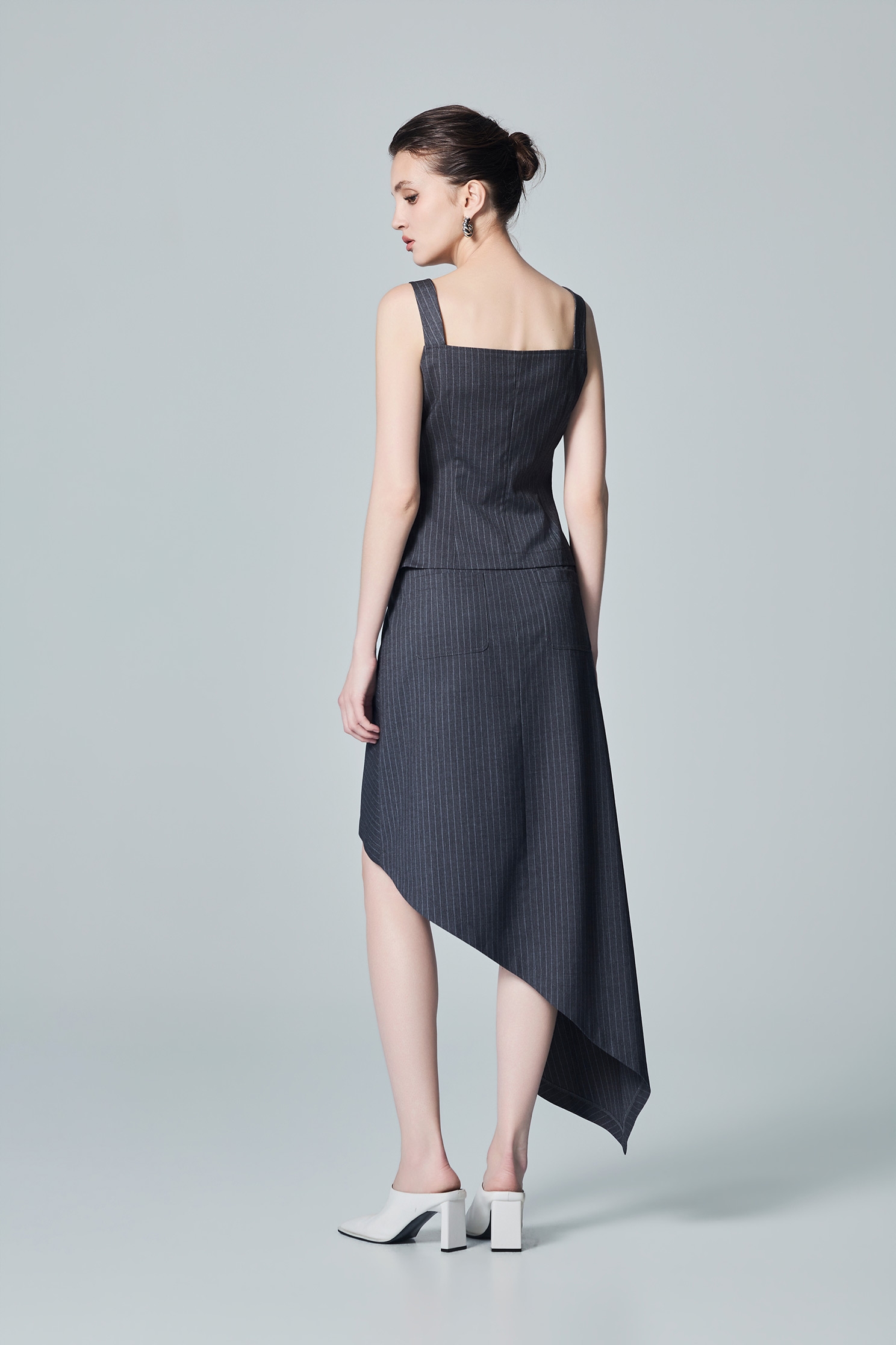 Asymmetric Stripe Grey SkirtAsymmetric Stripe Grey Skirt,Stripe,Season (AW) Look,Midi skirts