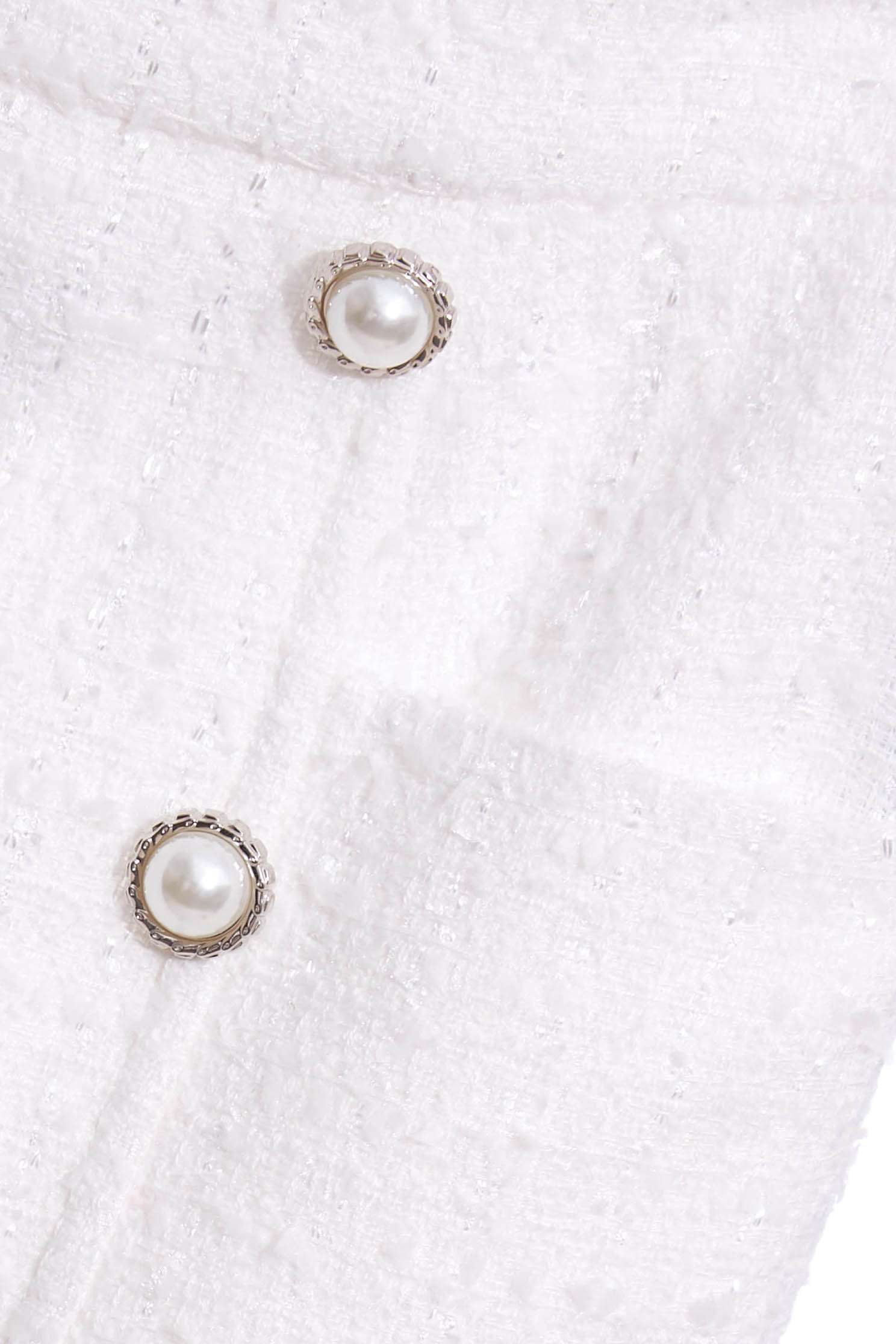 High Waist Fitted Tweed SkirtFaux pearls button-up skirt,Queen,pearl,White skirts,Mini skirts,Season (AW) Look