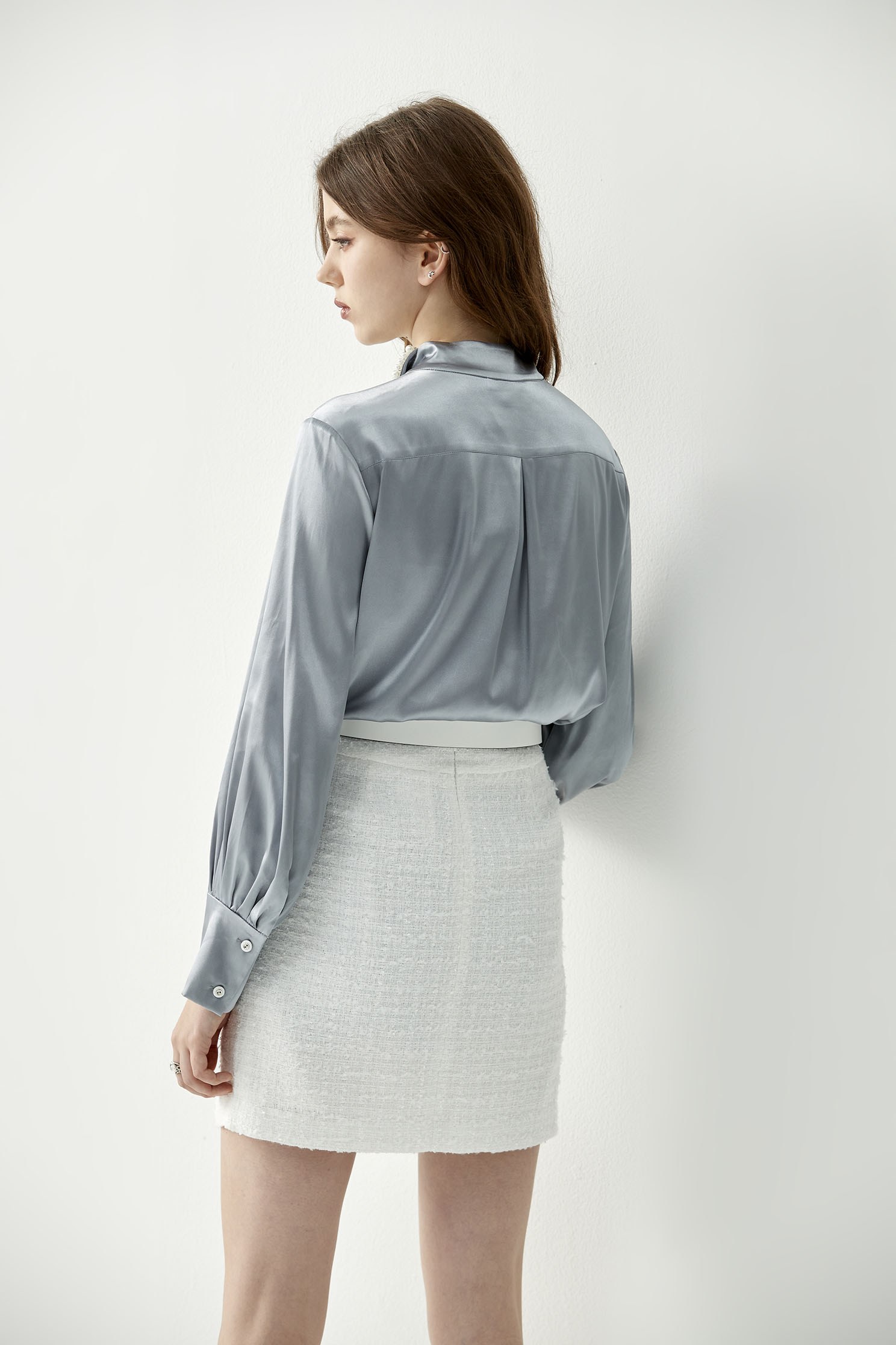 High Waist Fitted Tweed SkirtFaux pearls button-up skirt,Queen,pearl,White skirts,Mini skirts,Season (AW) Look