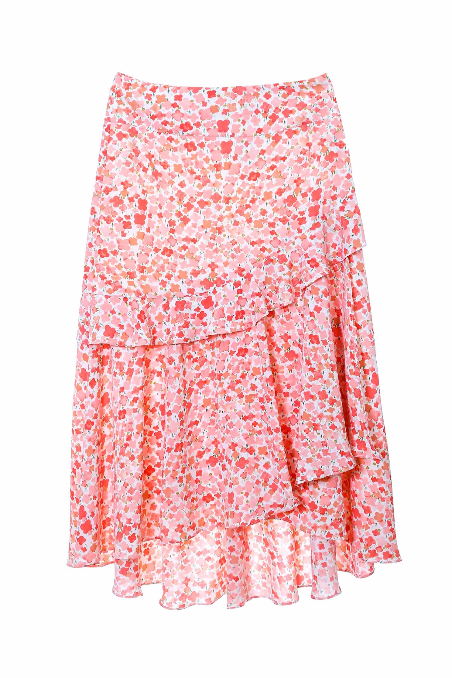 Pink Floral Print Asymmetric SkirtSkirt with dyed print,Season (SS) Look,Layered skirts