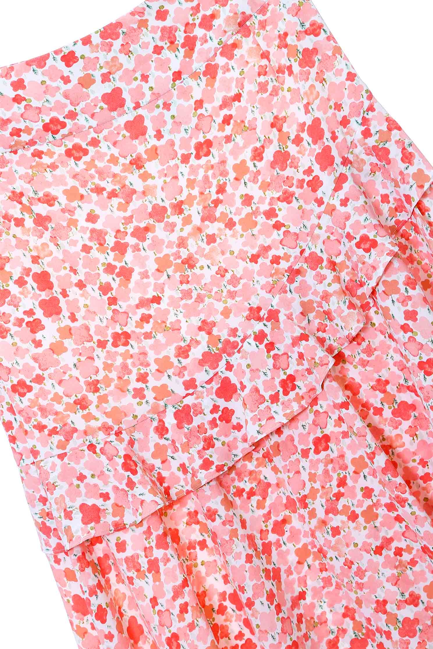 Pink Floral Print Asymmetric SkirtSkirt with dyed print,Season (SS) Look,Layered skirts
