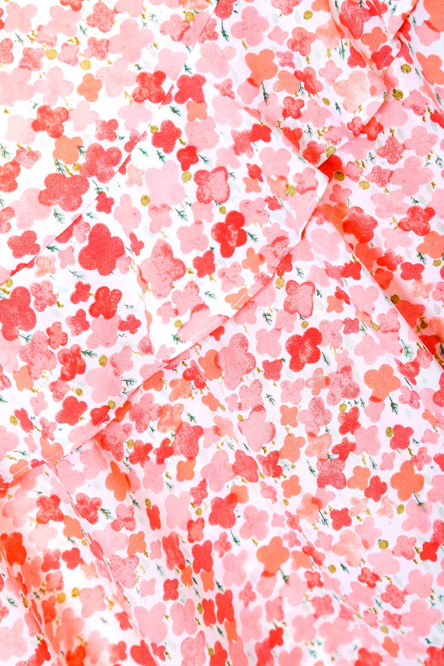 Pink Floral Print Asymmetric SkirtSkirt with dyed print,Season (SS) Look,Layered skirts