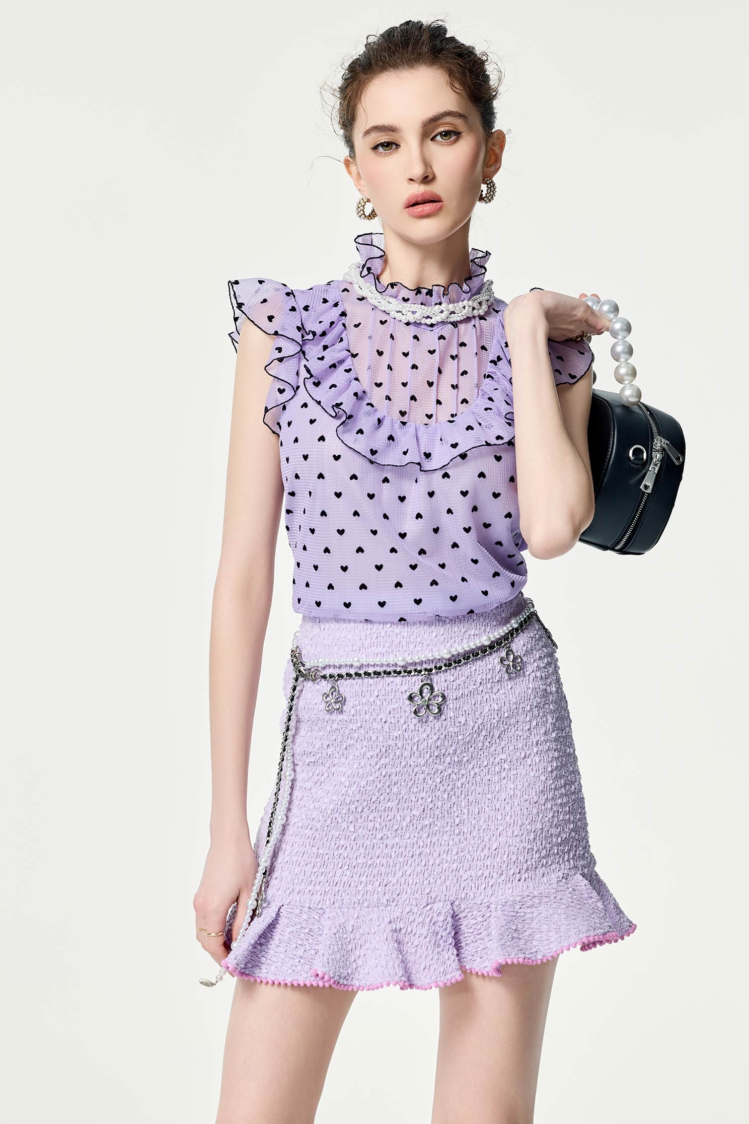 Purple Ruffle Fishtail SkirtPurple Ruffle Fishtail Skirt,Season (SS) Look,Mini skirts