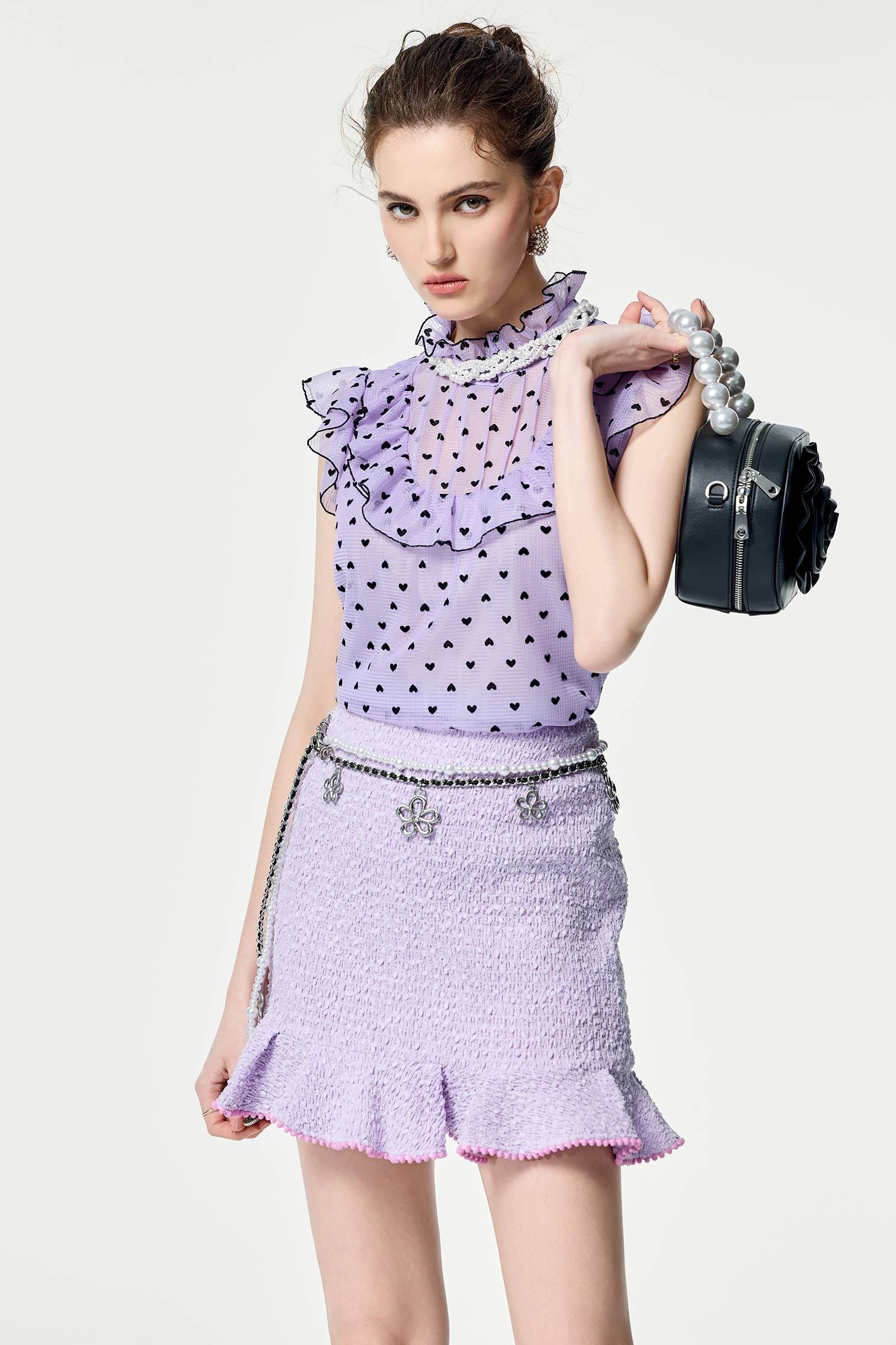 Purple Ruffle Fishtail SkirtPurple Ruffle Fishtail Skirt,Season (SS) Look,Mini skirts